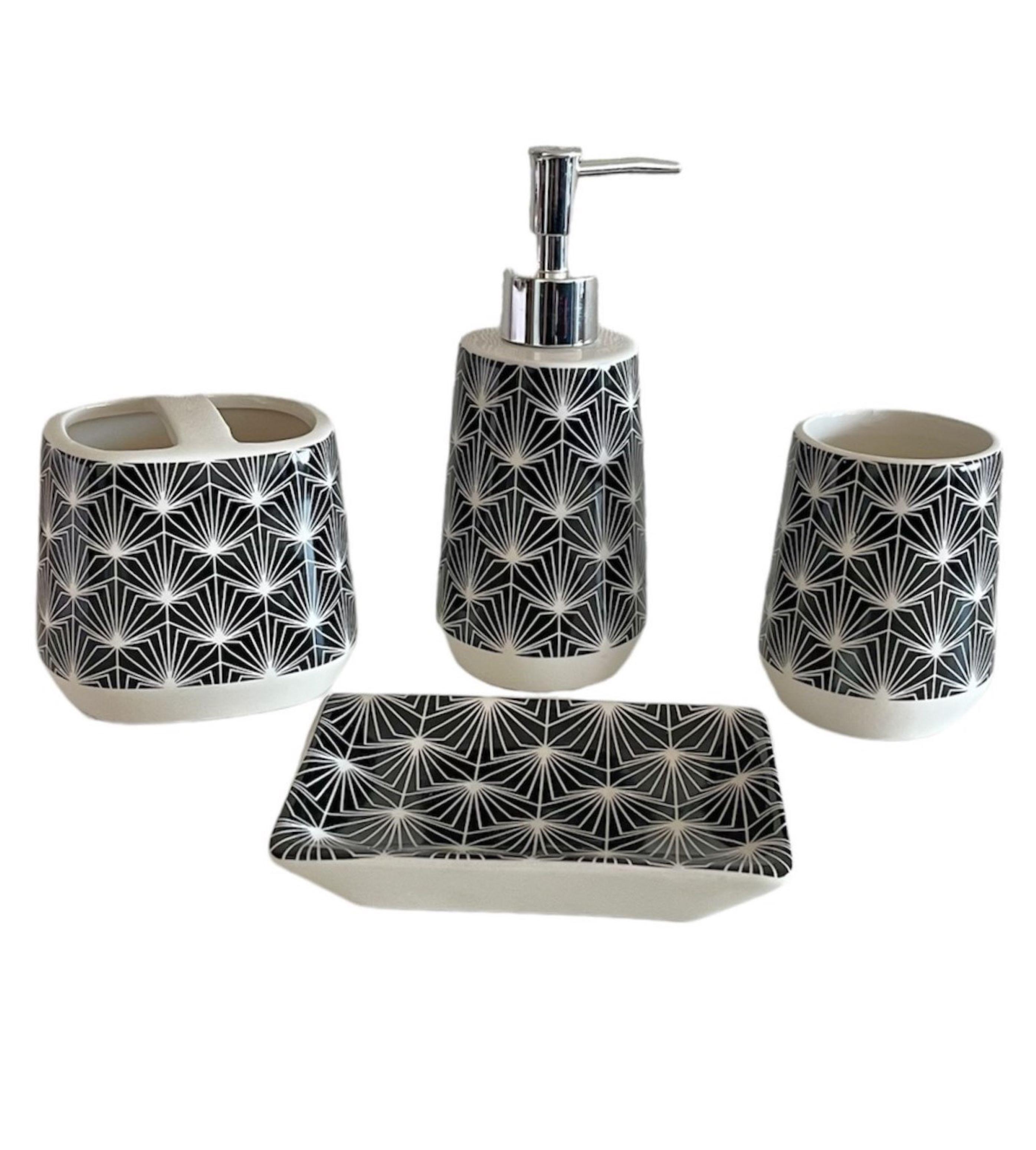 Set De Baño de Ceramica Dispensador Jabonera Negro-2
