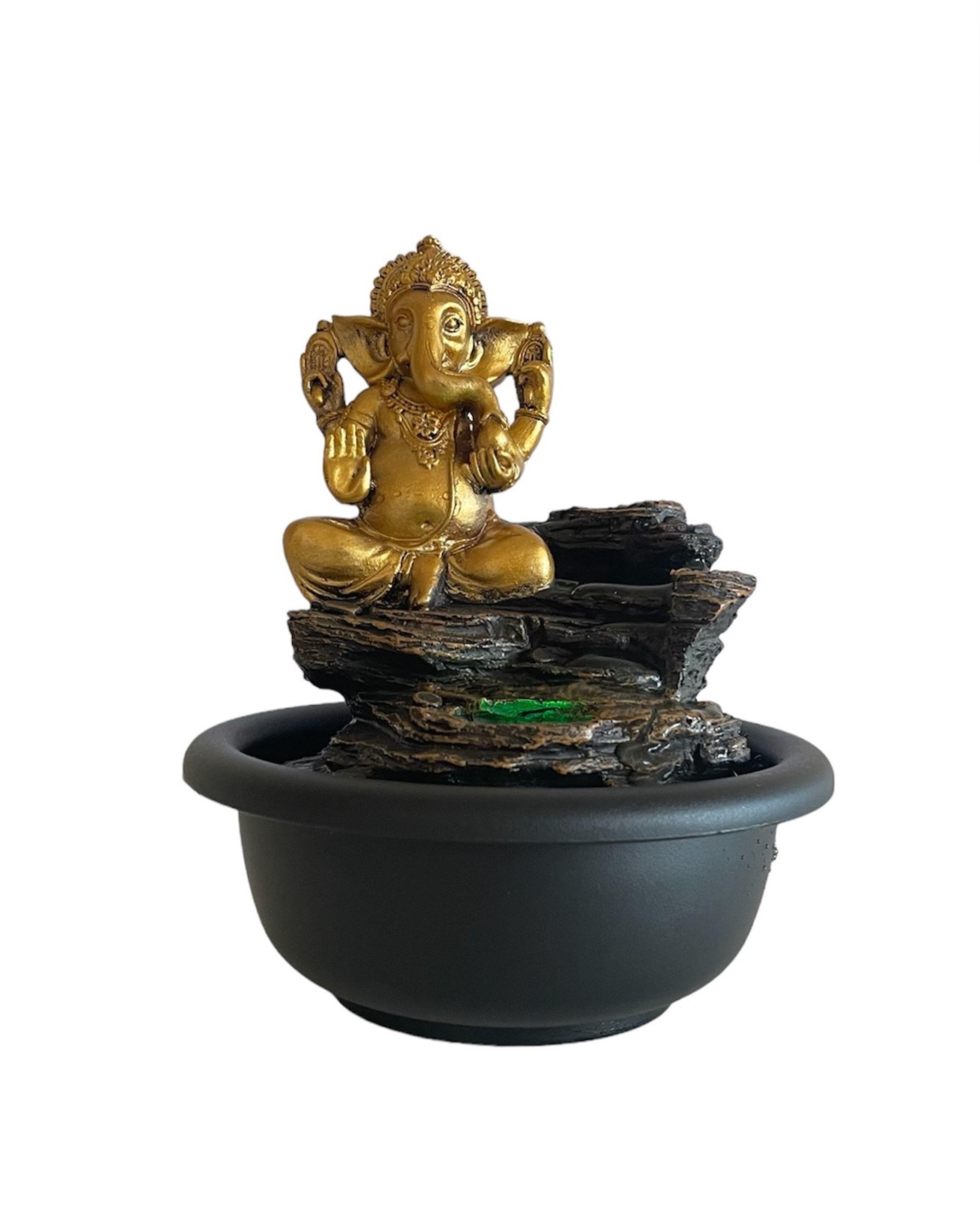 Cascada De Agua Con Luz Decorativa Pileta Ganesha 20 cms-0
