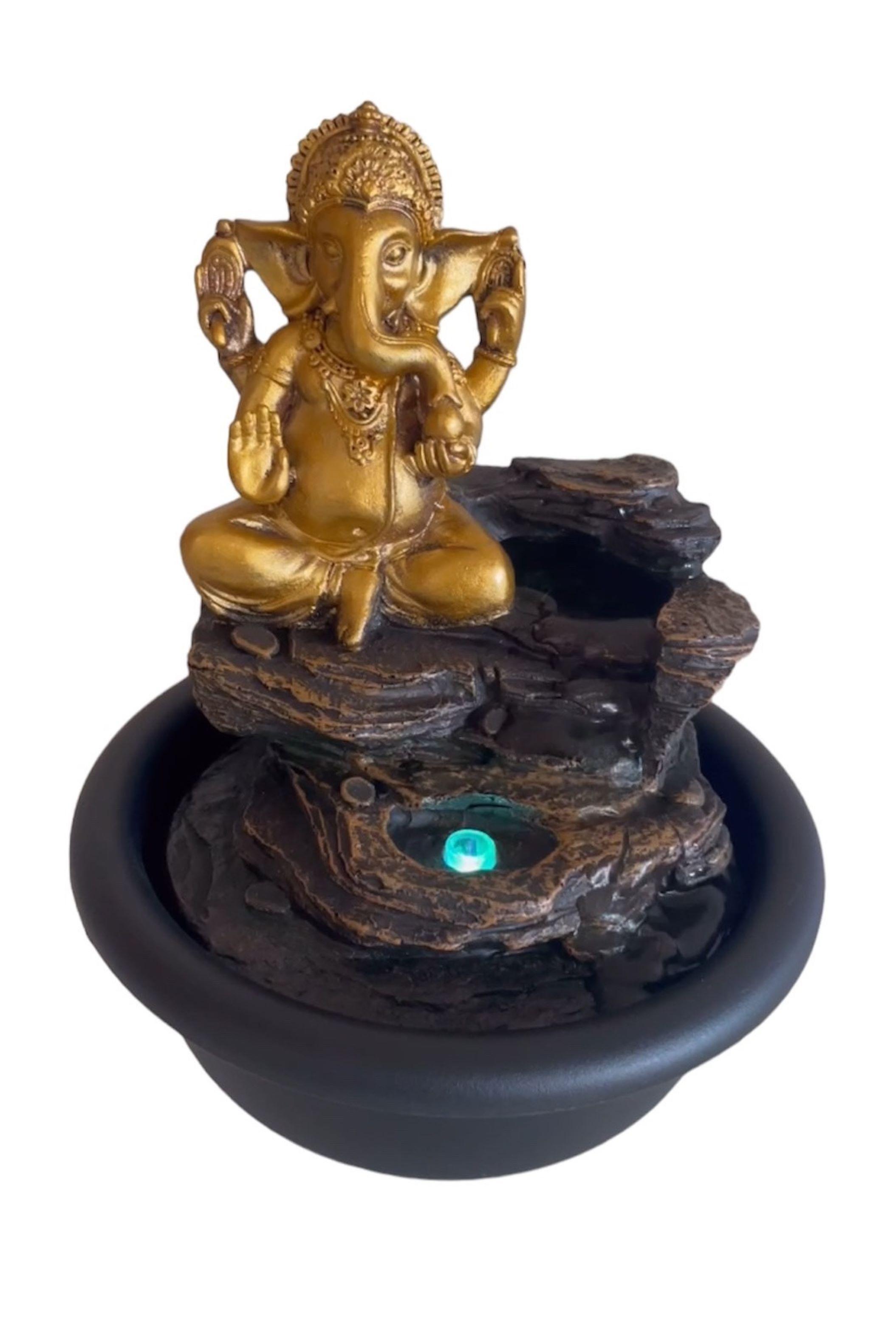 Cascada De Agua Con Luz Decorativa Pileta Ganesha 20 cms-1