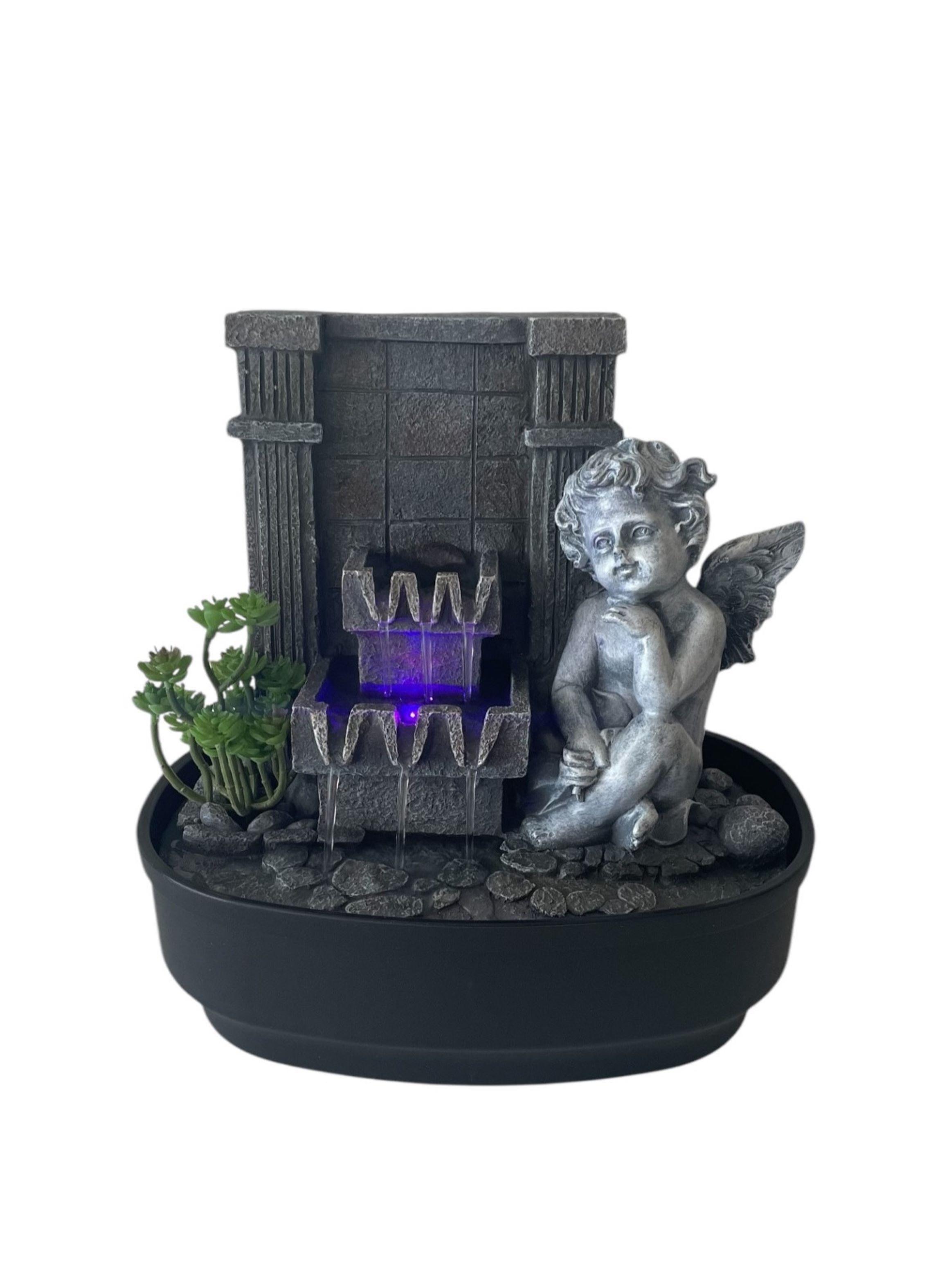 Fuente De Agua Con Luz Decorativa Cascada Angelito Querubin-0