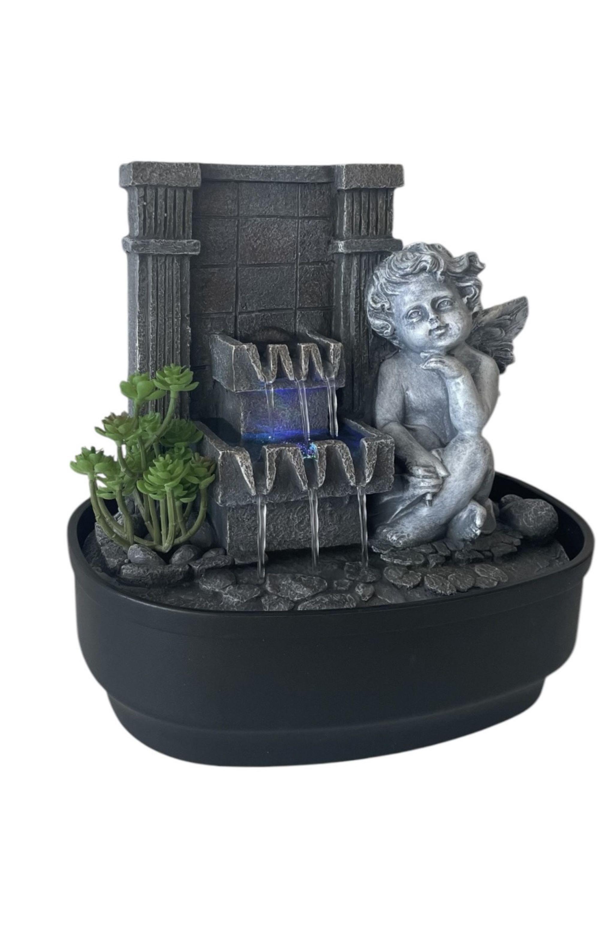 Fuente De Agua Con Luz Decorativa Cascada Angelito Querubin-1