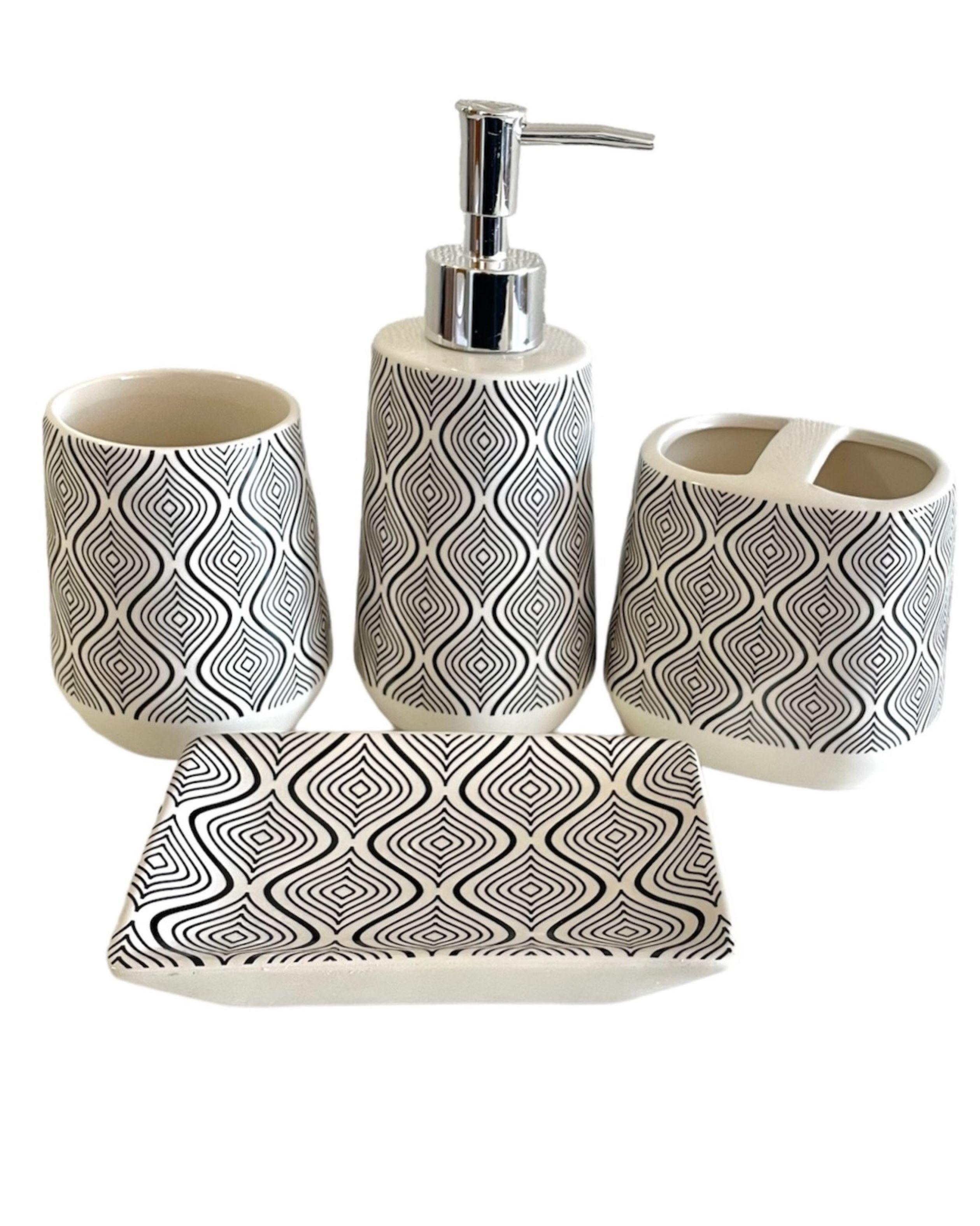 Set De Baño Ceramica  4 piezas Dispensador Jabonera-0