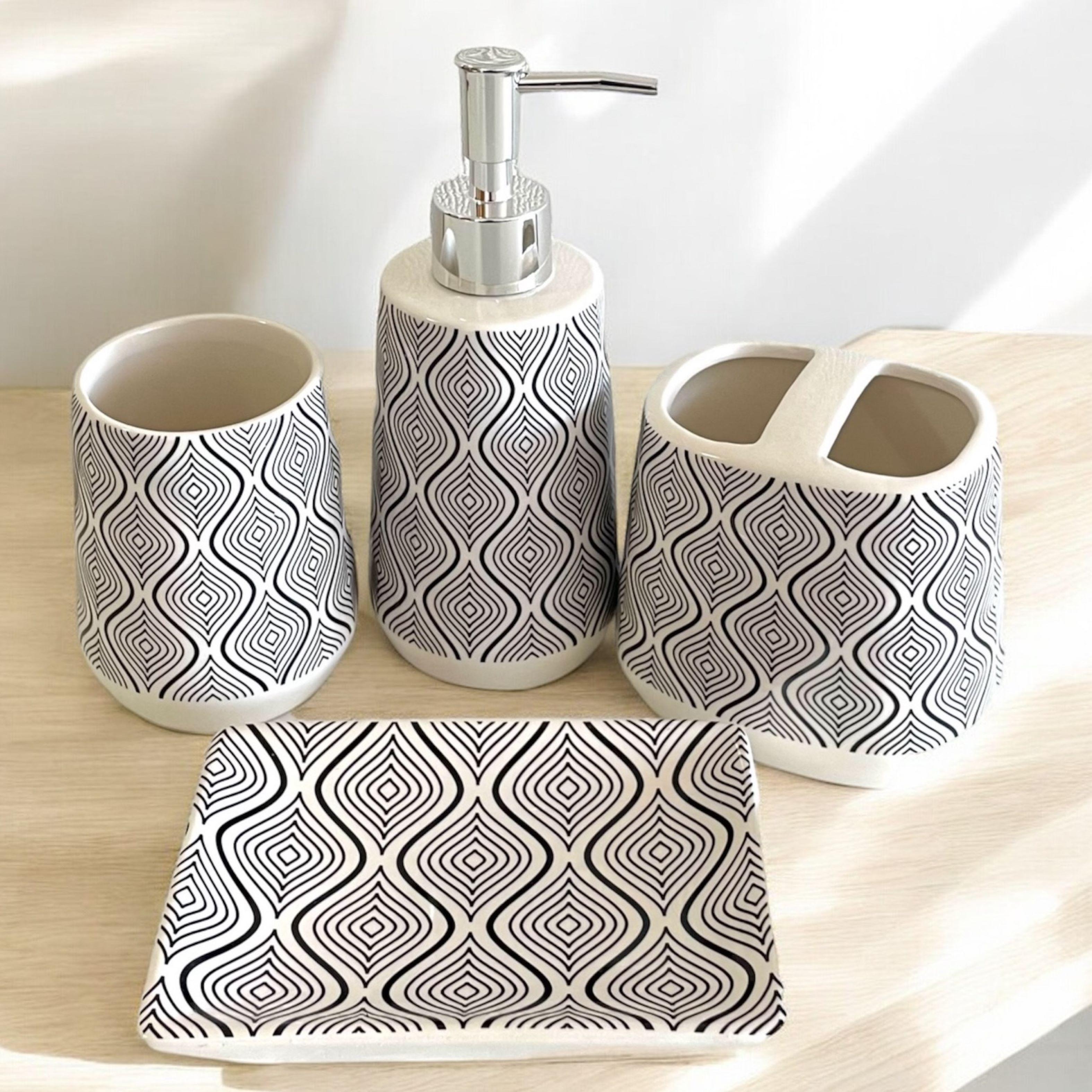 Set De Baño Ceramica  4 piezas Dispensador Jabonera-1