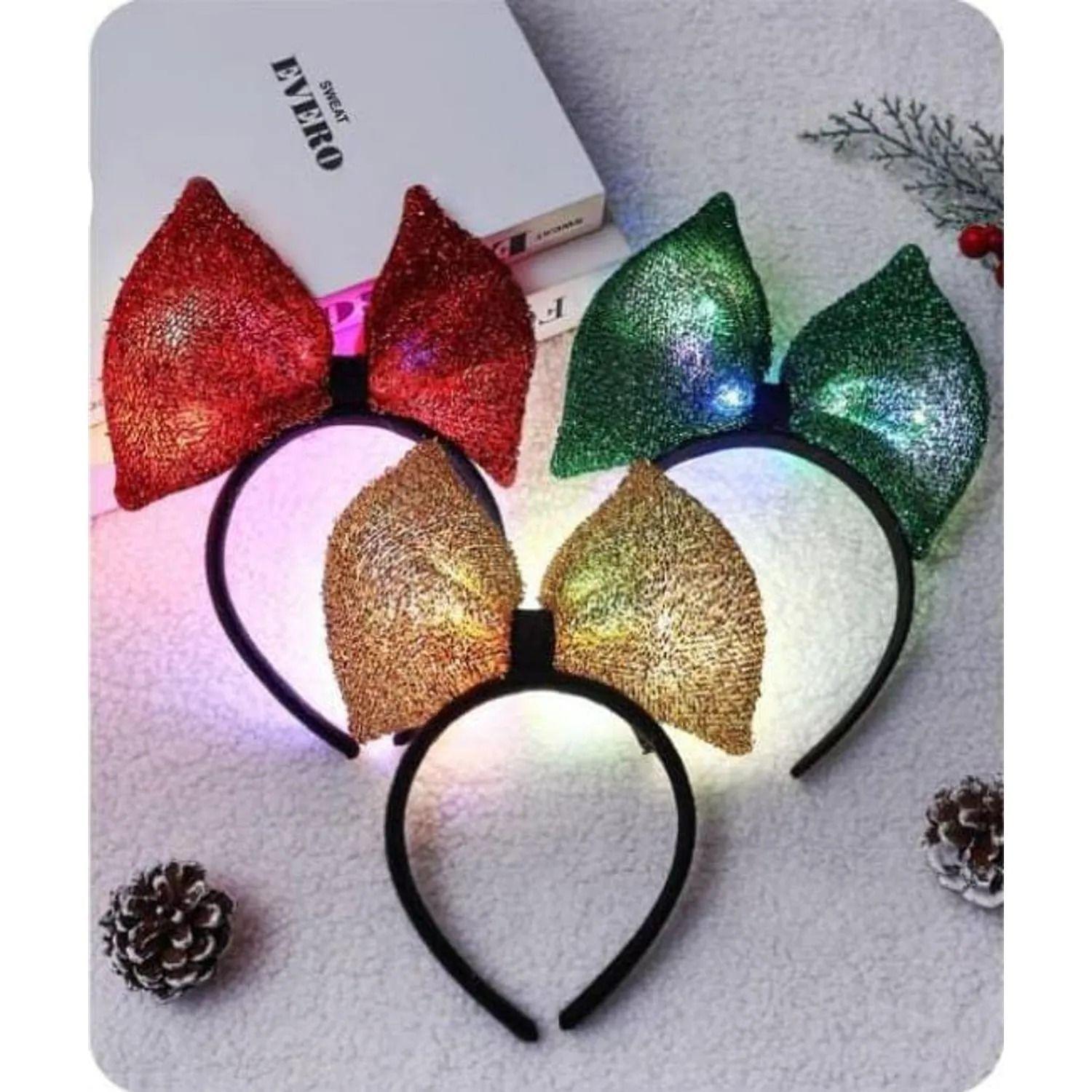 DIADEMA DE LAZO NAVIDEÑO BRILLANTE CON LUCES-2