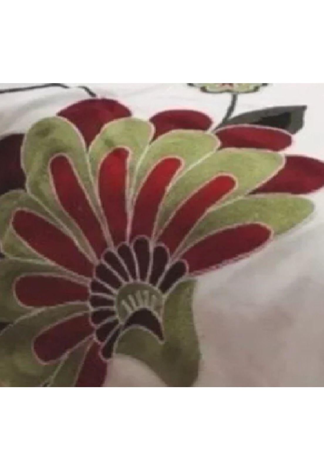 Piecera bordada + 2 fundas de cojín diseño floral 6 color blanco-0