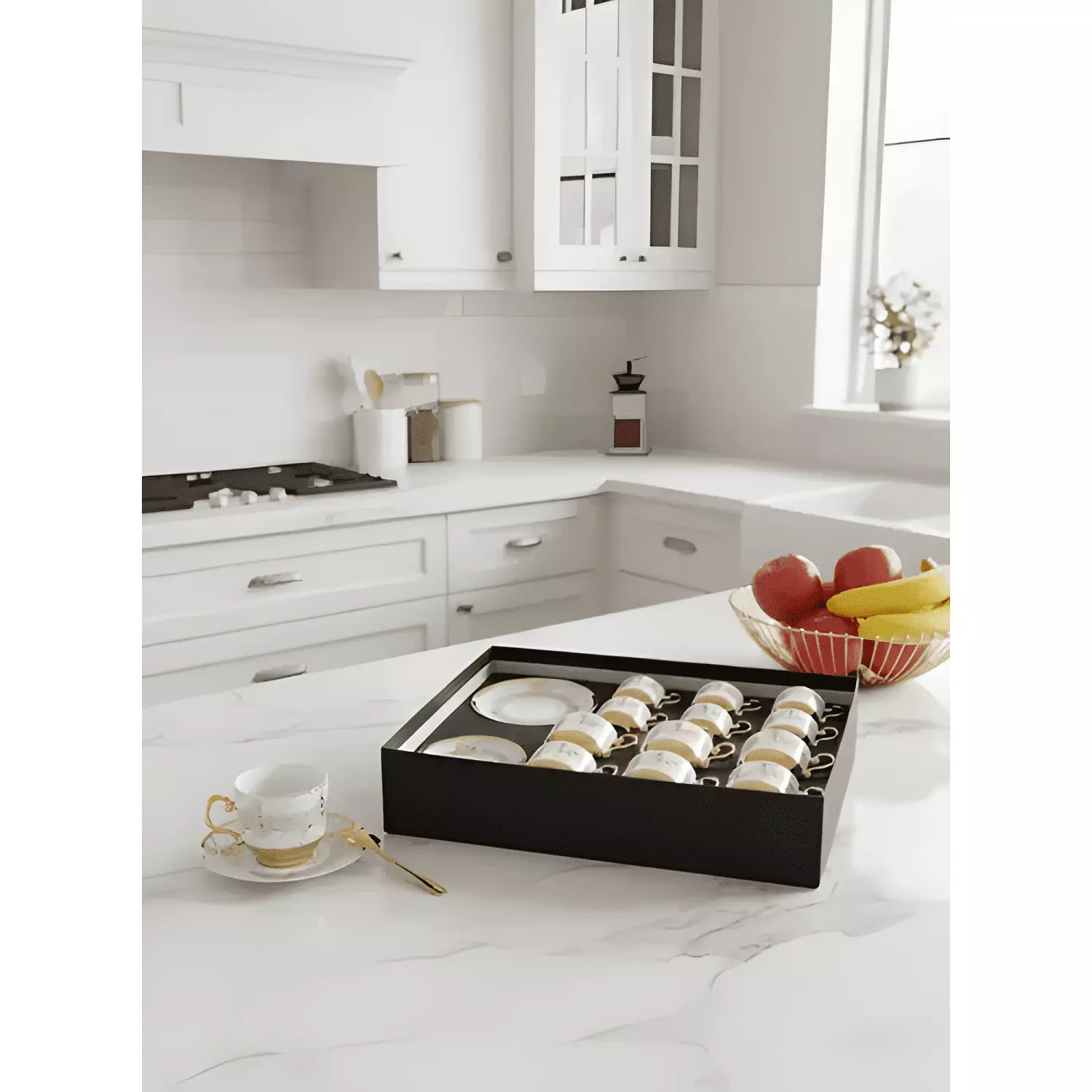 Juego vajilla tazas platillos adorno mesa estilo clásico-3