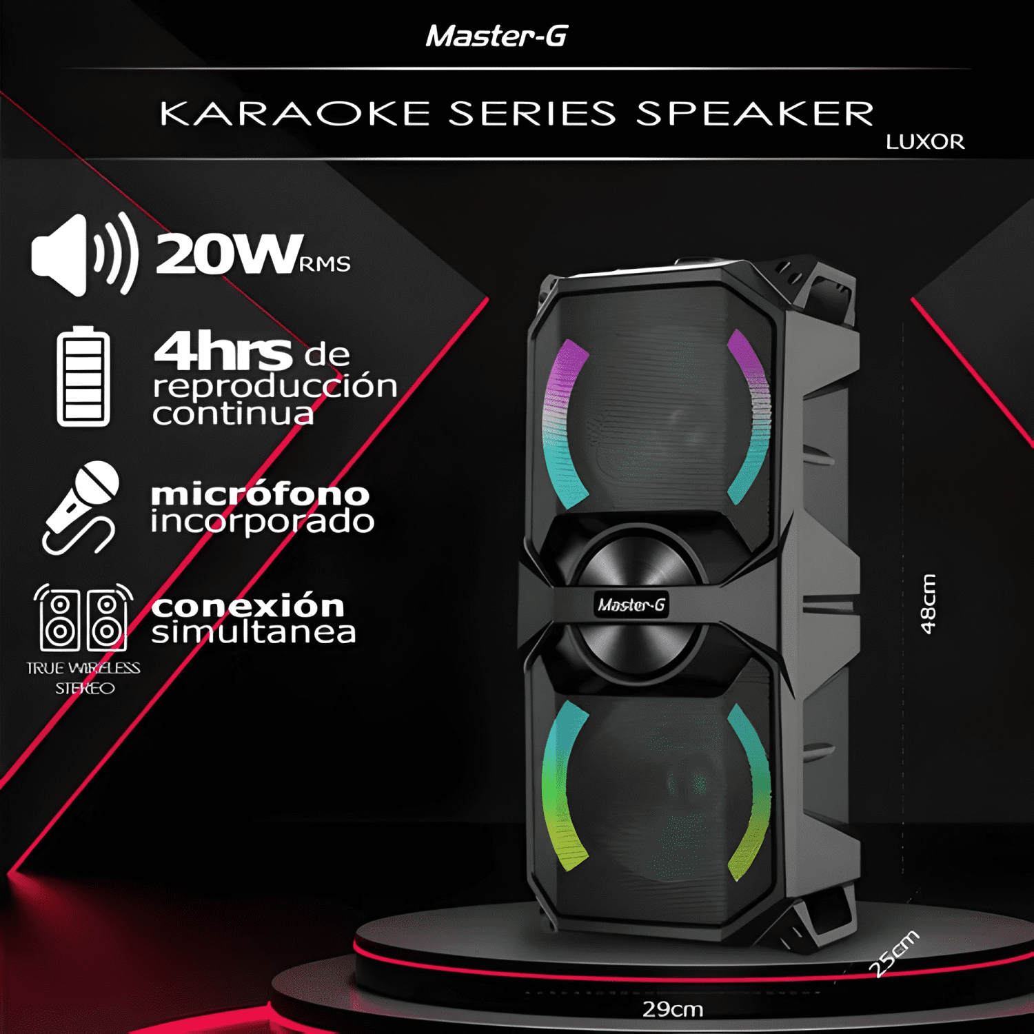 Parlante karaoke bluetooth v5 3 6,5 x2 micrófono Negro-4