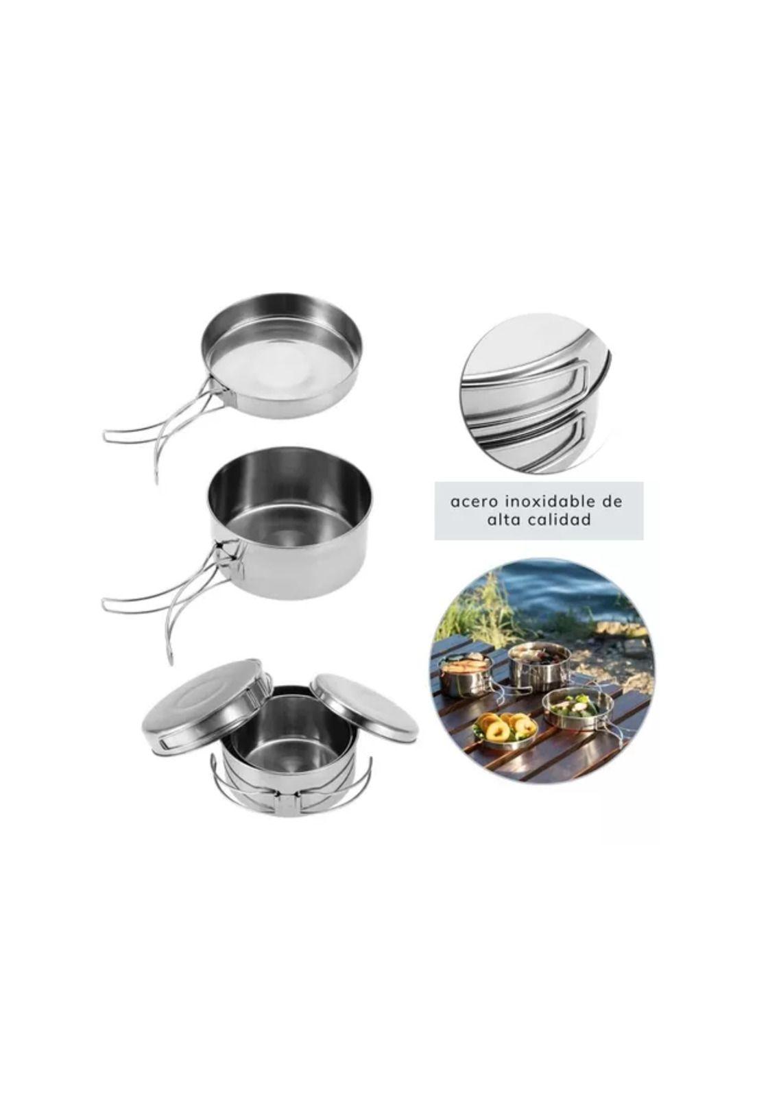 Camping ollas cocina accesorios color plata-3