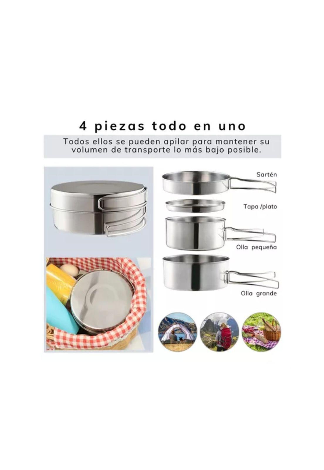 Camping ollas cocina accesorios color plata-6