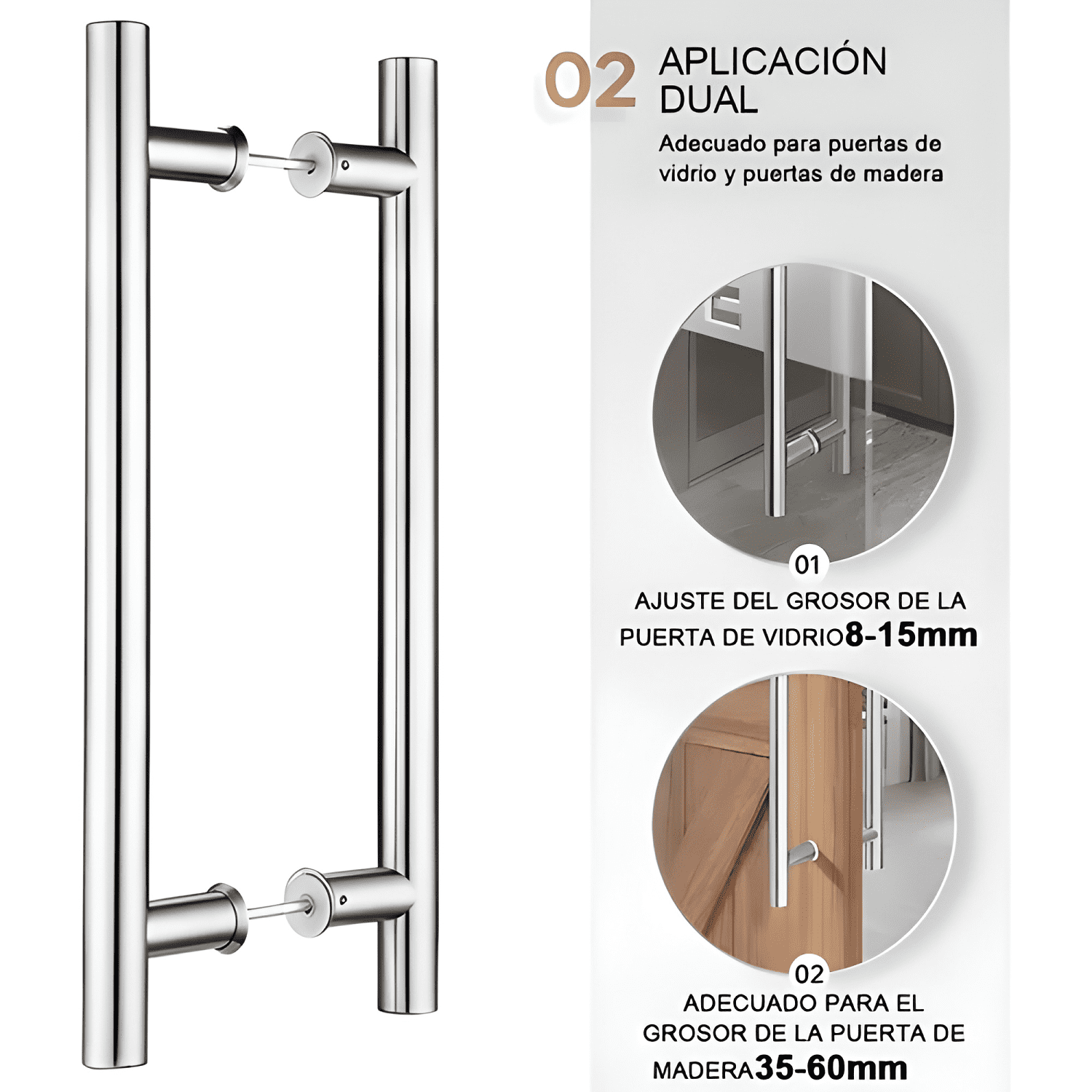 Manija doble tipo H inox 100 cm puerta vidrio, plateado #2-2