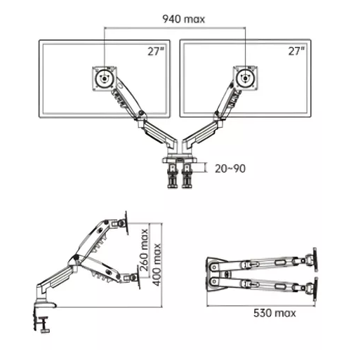 Soporte ergonómico de mesa para TVmonitor 2 brazos negro-3