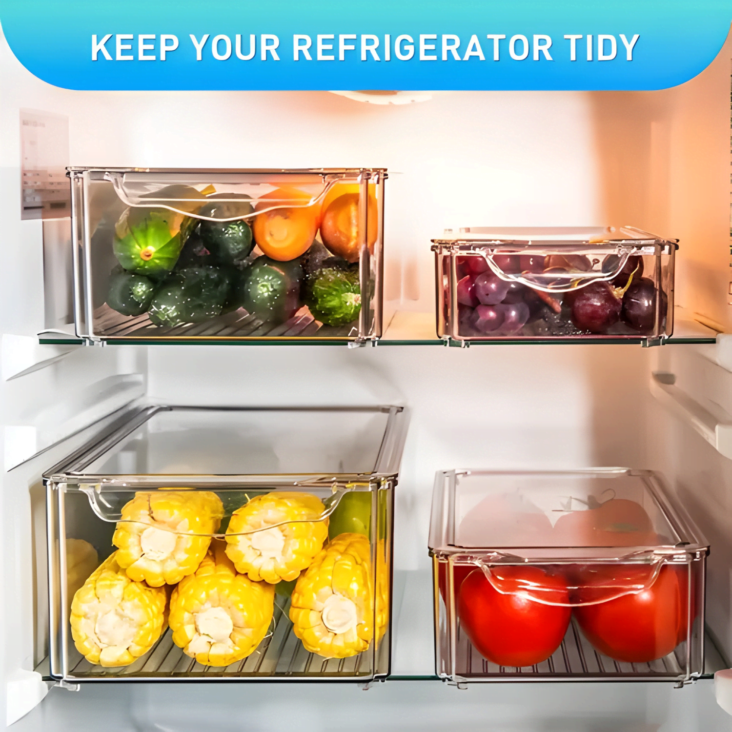 Organizador refrigerador set 4 L contenedores con tapa-4