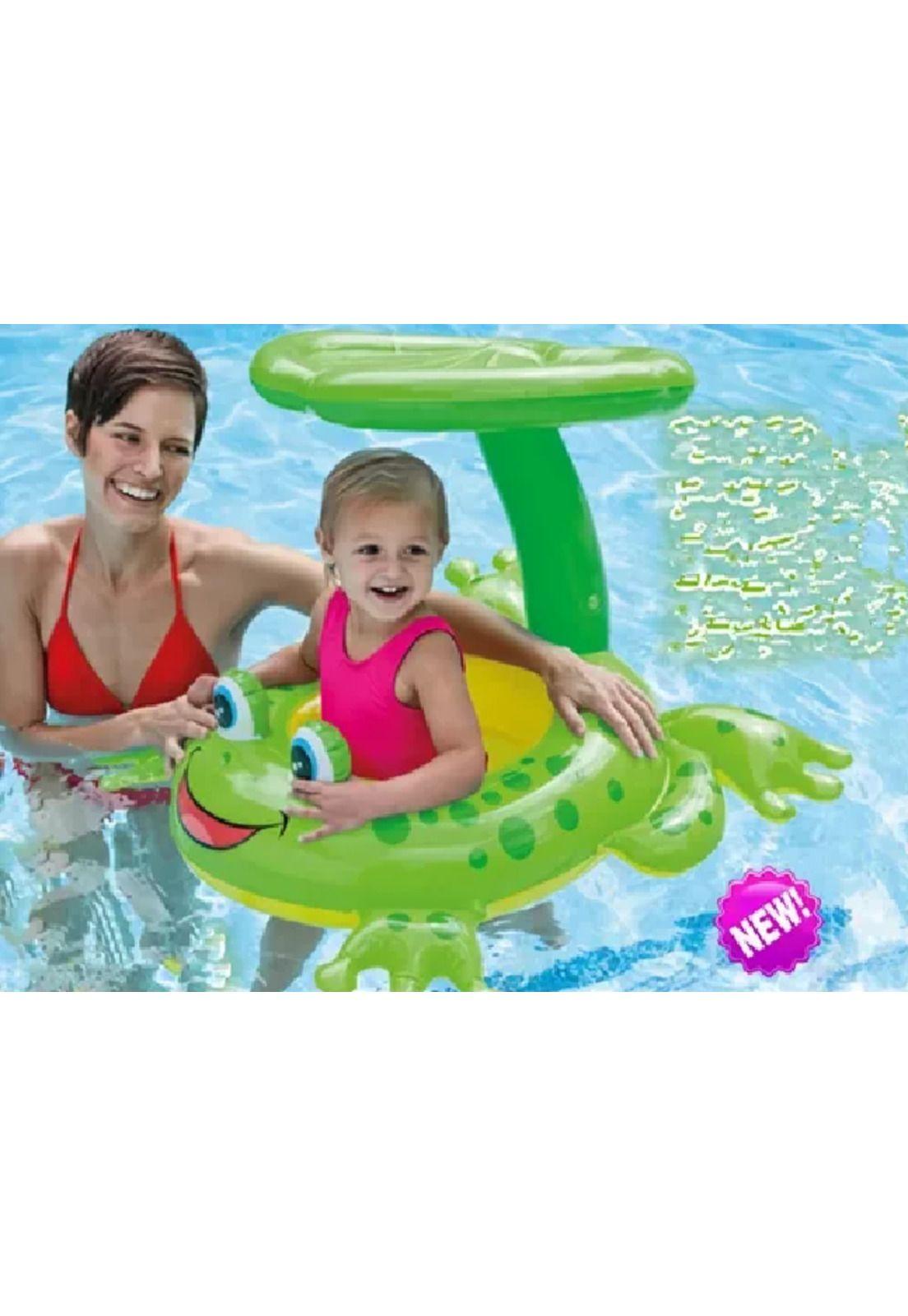 Flotador con techo rana inflable bebés 6-24 m verde-3