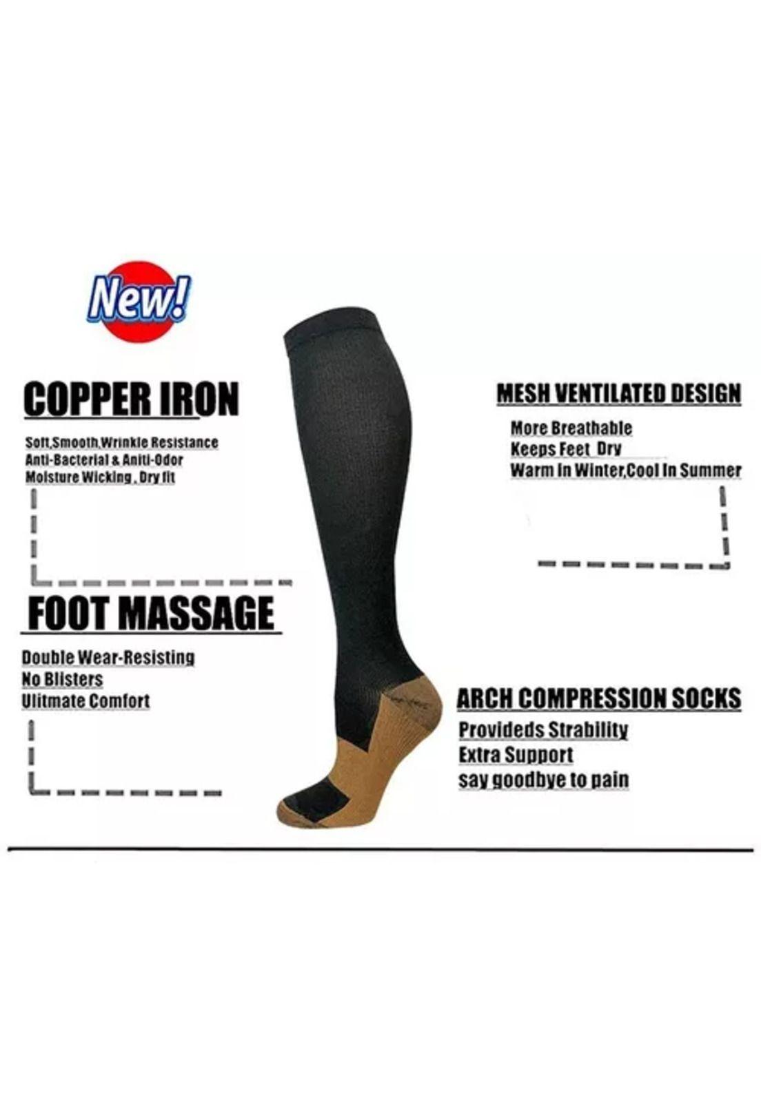 Pack de 3 medias de calcetines de fibra de cobre, compresión para varices, color negro-7