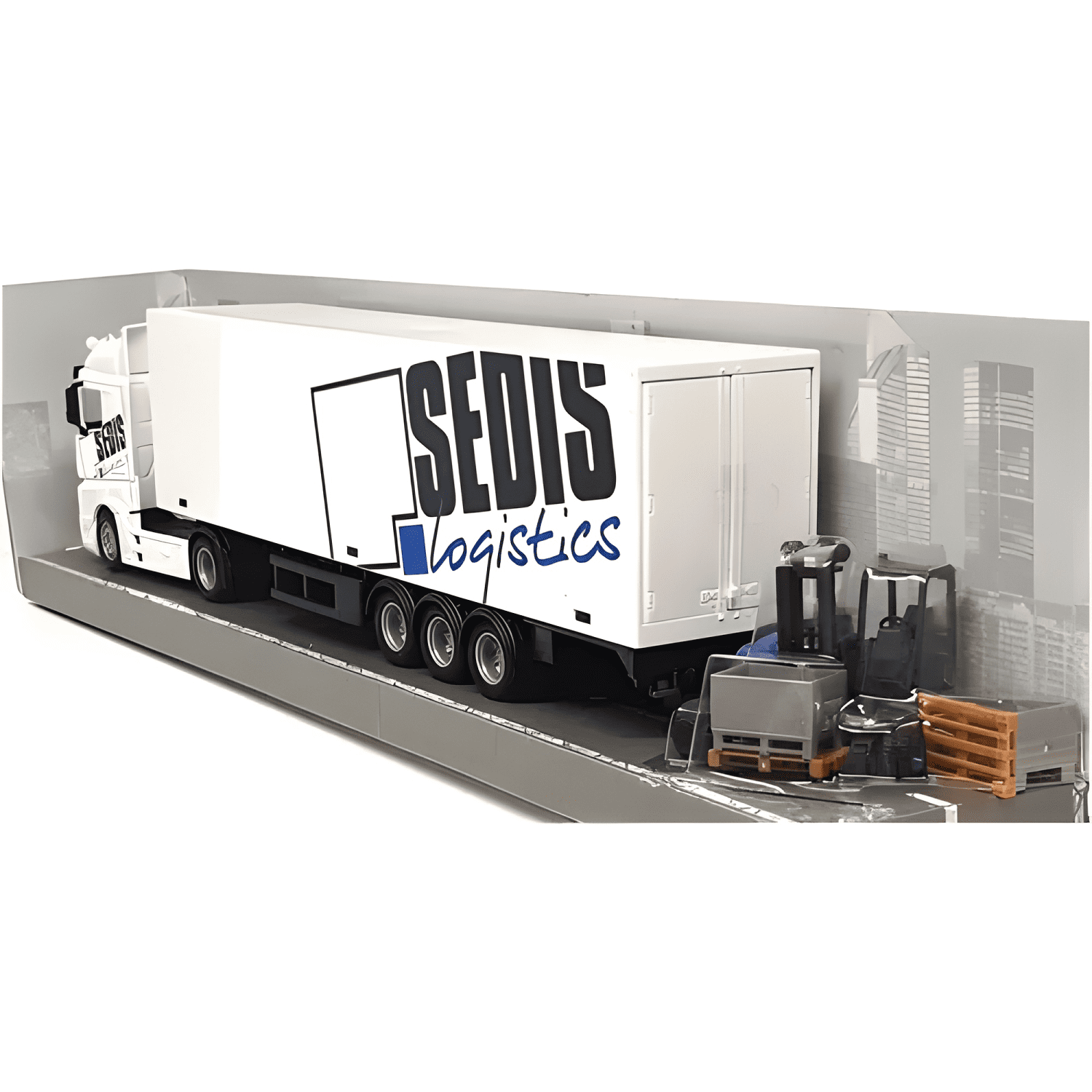 Camión Mercedes Benz con grúa horquilla 1:43-3