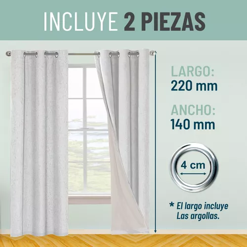 Cortina Blackout 100% 2 Paños 140x220cm Textura Lino Ivory-2