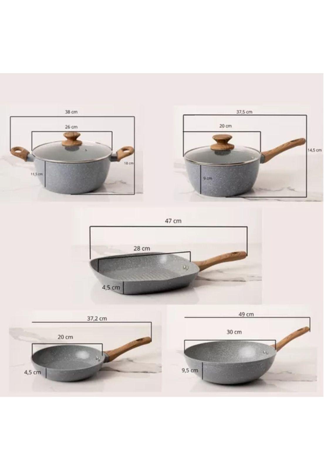 Batería de cocina de 5 piezas, antiadherente, cerámica marmolada-2