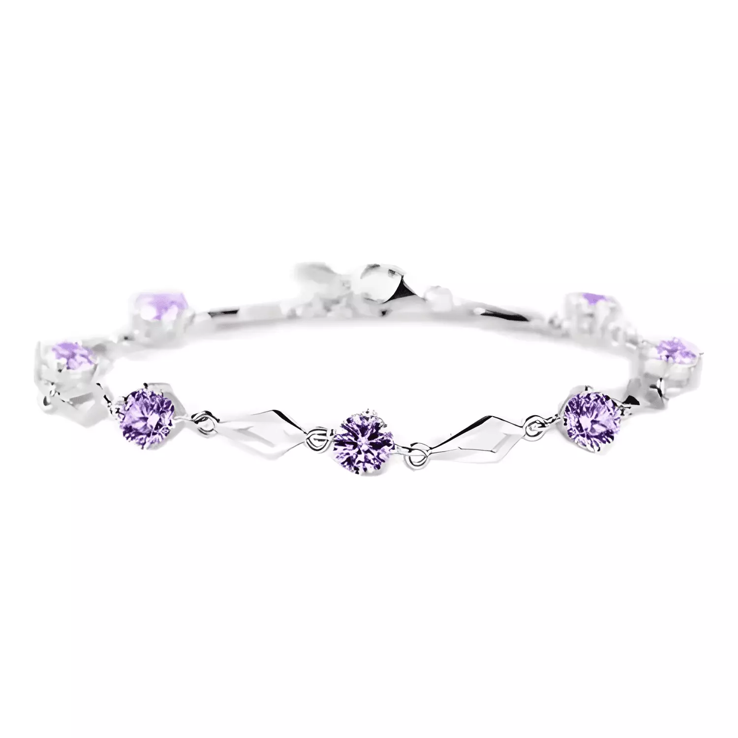 Pulsera amatista con caja redonda plata 925 bañ Lila púrpura-3