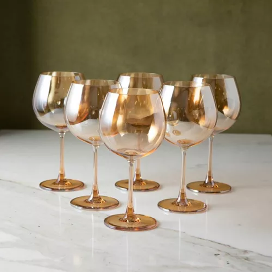 Set 6 Copas De Vidrio Para Vino Dorado Oscuro-3