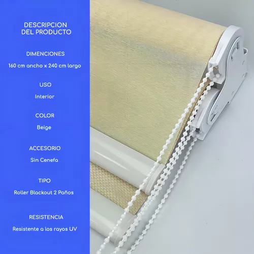 Cortina Roller Blackout 2 Paños 160x240 Doble Visillo Beige Sin Cenefa-5