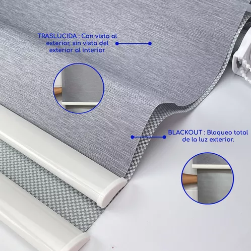 Cortina Roller Blackout 2 Paños 120x240 Doble Visillo Gris Sin Cenefa-3