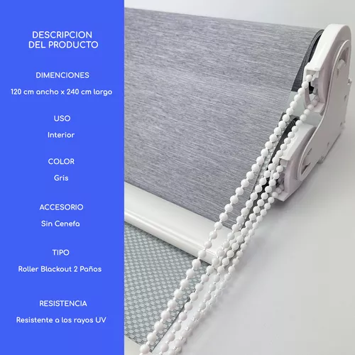 Cortina Roller Blackout 2 Paños 120x240 Doble Visillo Gris Sin Cenefa-4