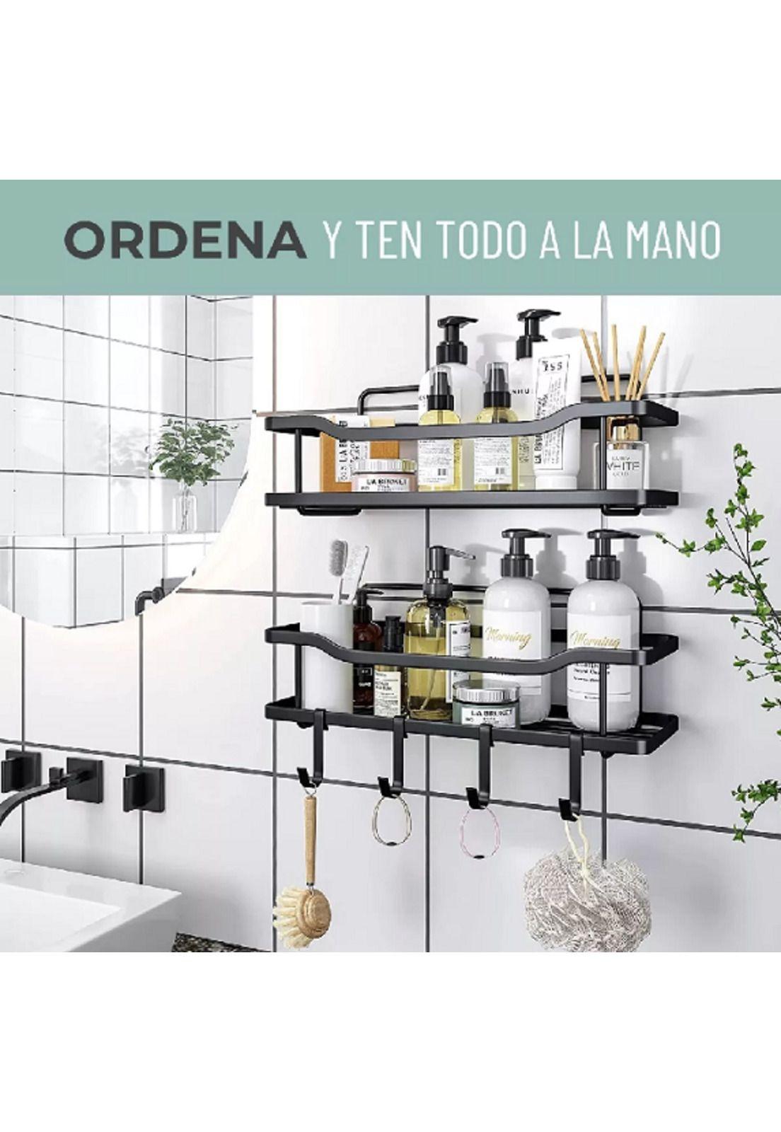 Organizador de Ducha Repisa Baño Adhesivo Set de 2 Inoxidable Negro-4