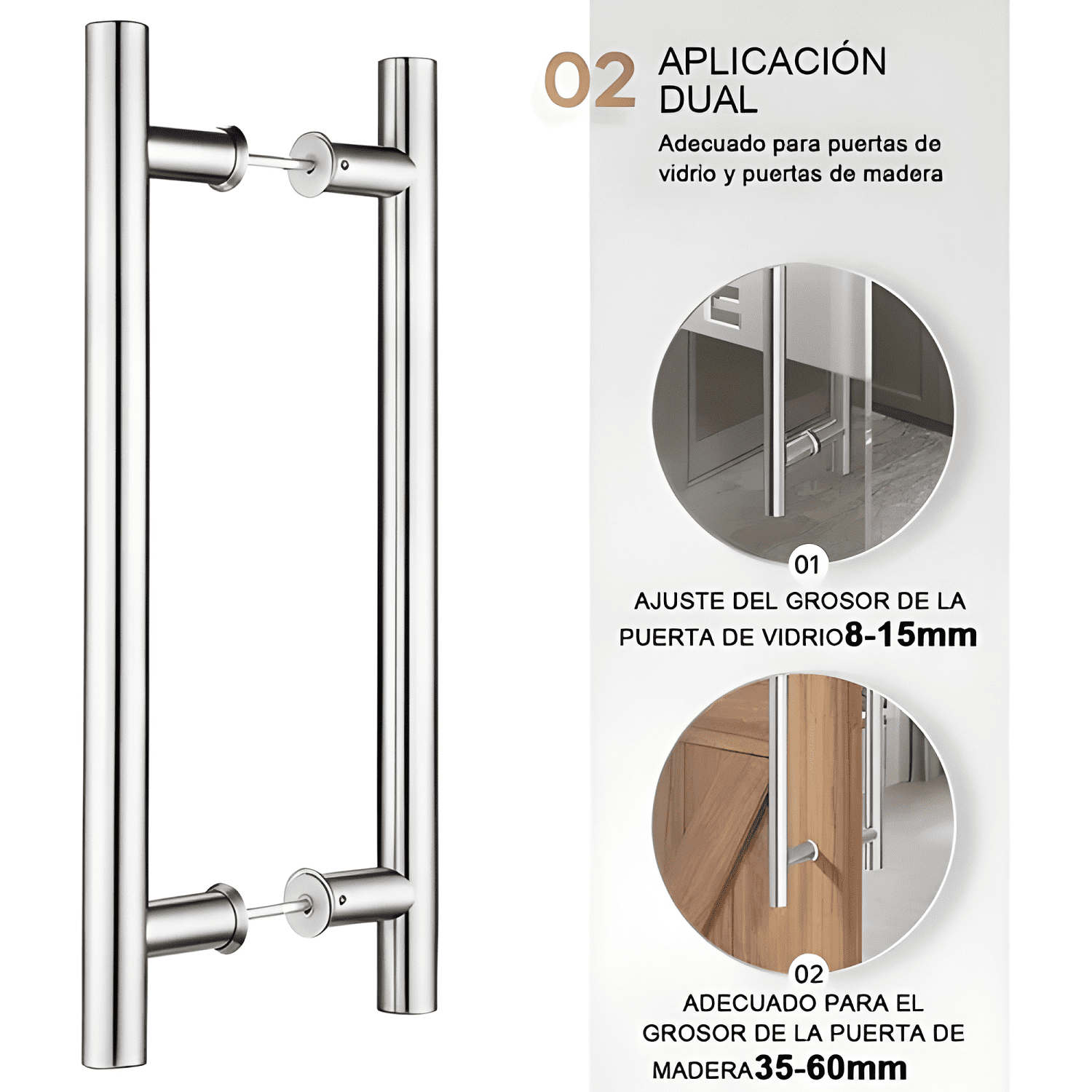 Manillón doble acero inoxidable 100 cm para puerta madera #5-2