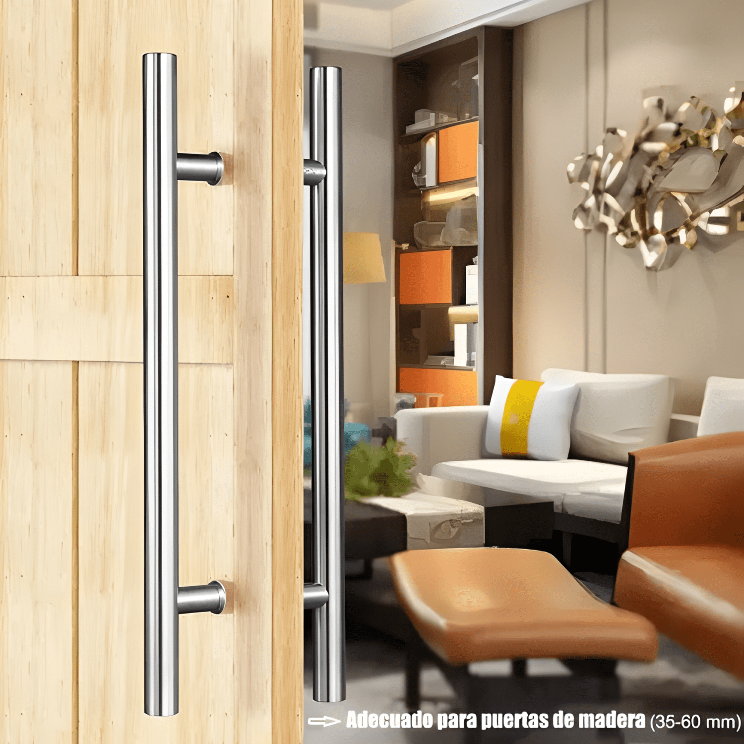 Manillón doble acero inoxidable 100 cm para puerta madera #5-4