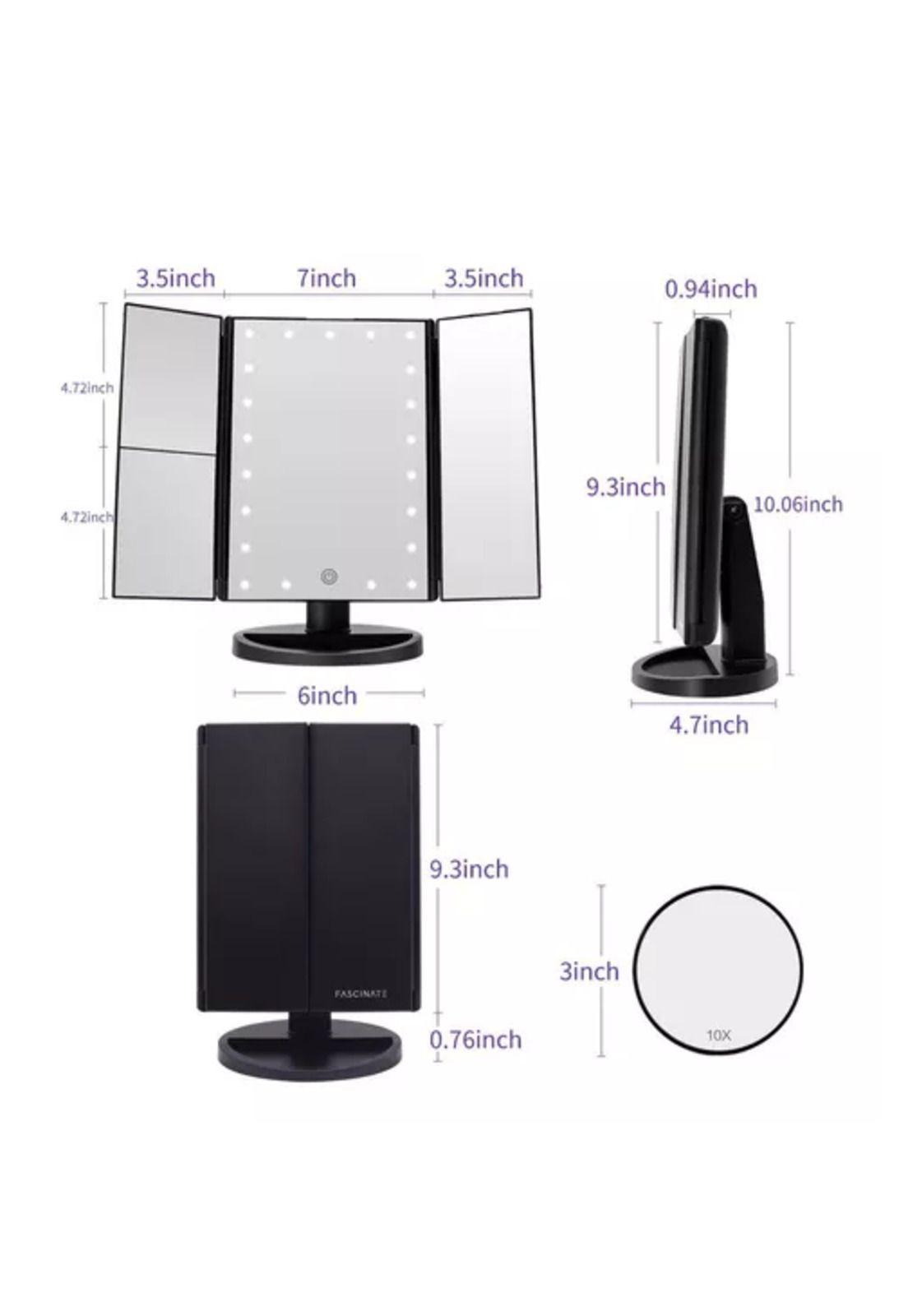 Espejo Maquillaje 22 Luces LED Aumento X1, X2, X3, X10 Giratorio Negro-3