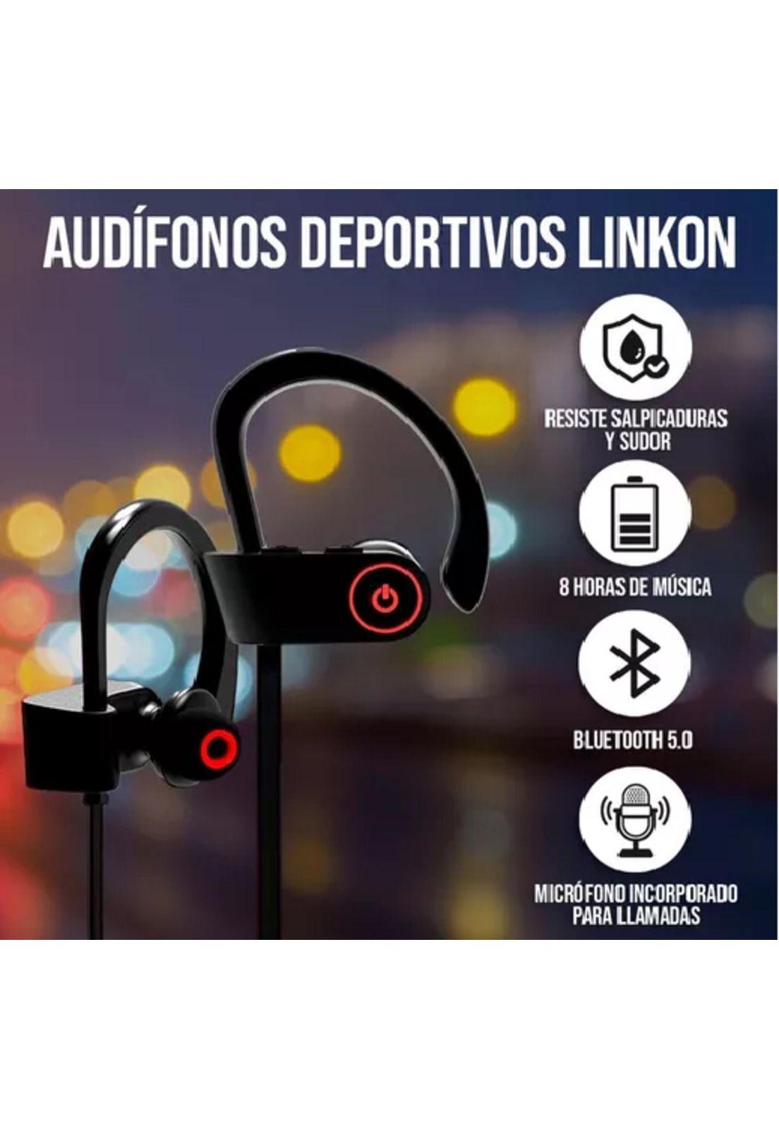 Audífonos deportivos inalámbricos Bluetooth con micrófono negro-2