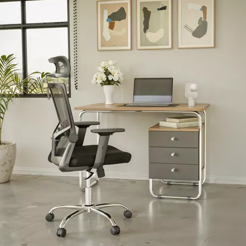 Silla de oficina presidente Ergonomus Delphi base cromada color negro-5