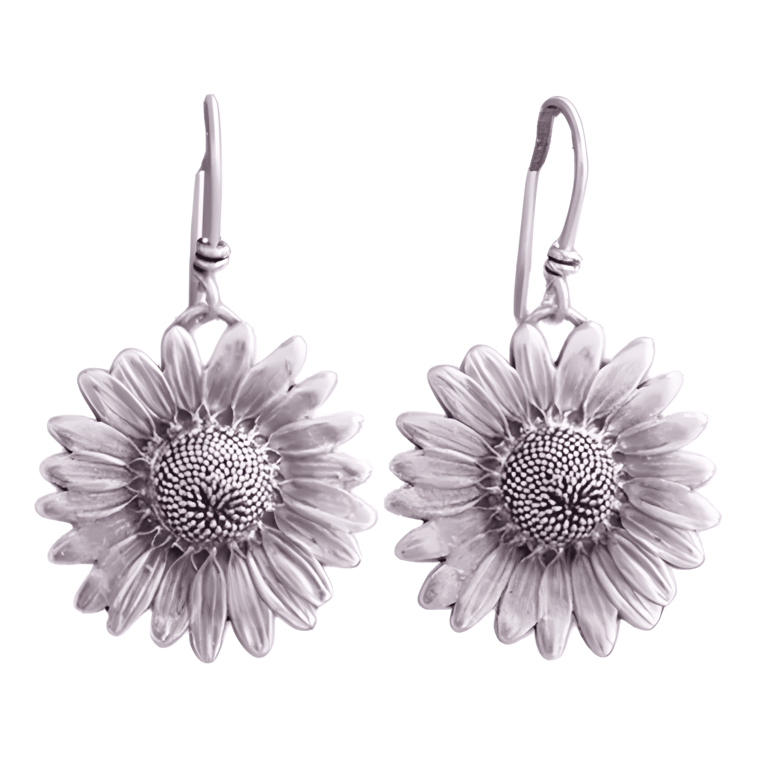Aros Plateados Forma Girasol - Pendientes Femenino De Flor-0