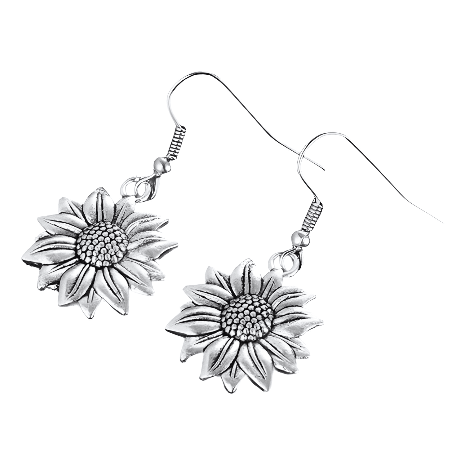 Aros Plateados Forma Girasol - Pendientes Femenino De Flor-2