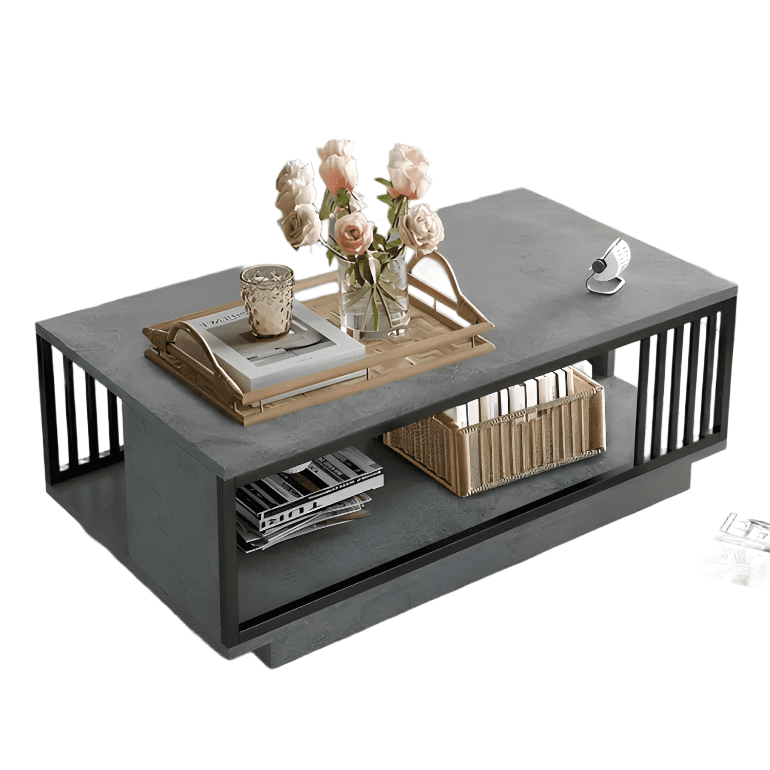 Mesa De Centro 100x50x40cm Para Salón Con 2 Niveles-0