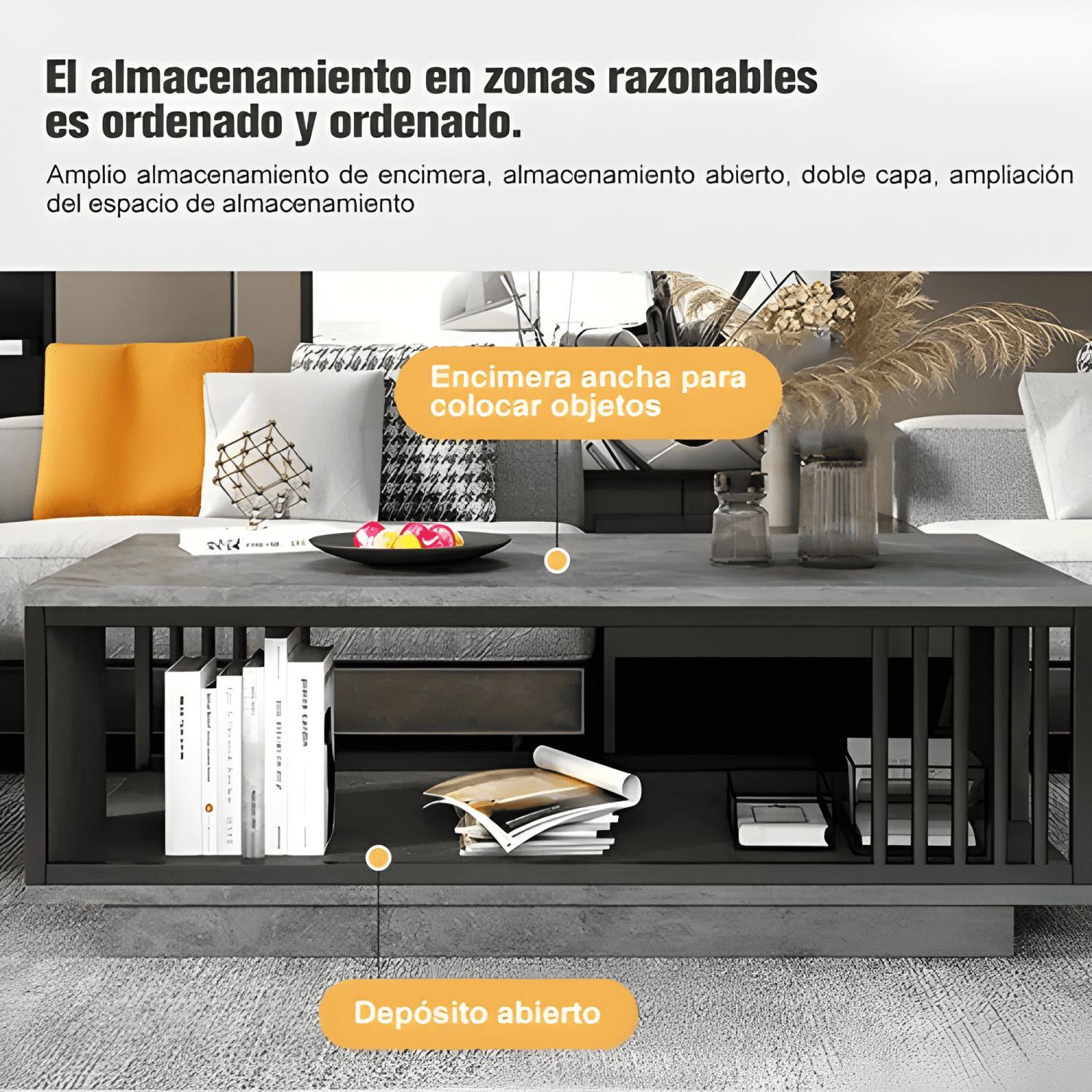 Mesa De Centro 100x50x40cm Para Salón Con 2 Niveles-1