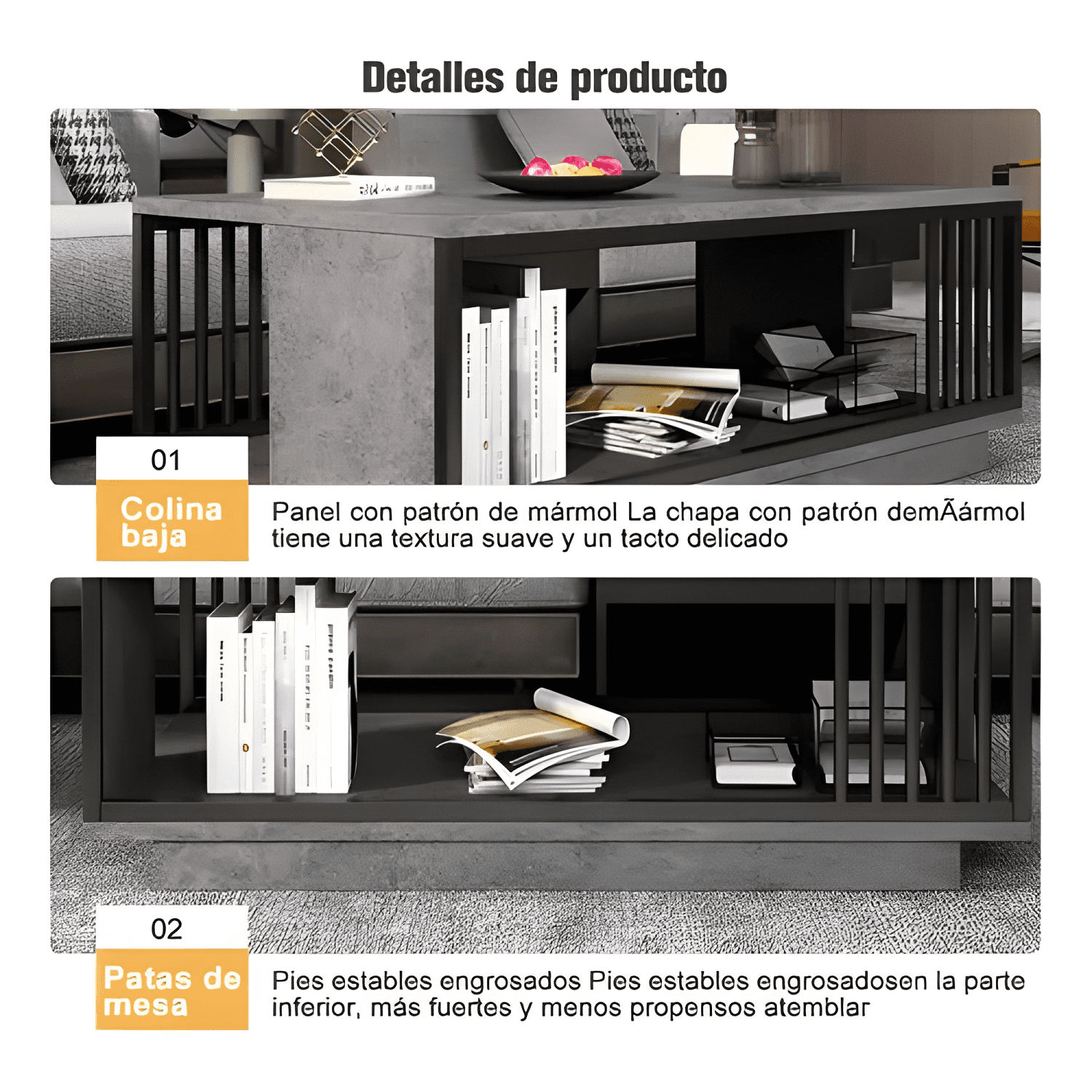 Mesa De Centro 100x50x40cm Para Salón Con 2 Niveles-3