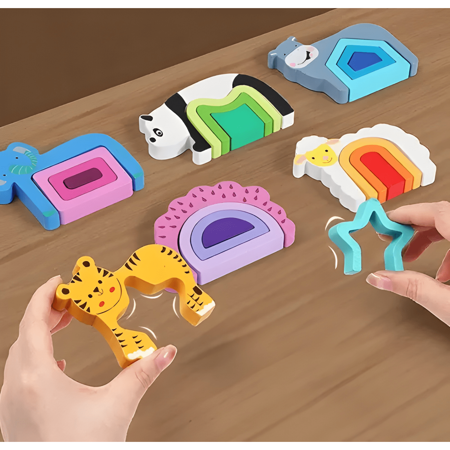 Juego de encaje y apilación de animales para niños madera #1-4