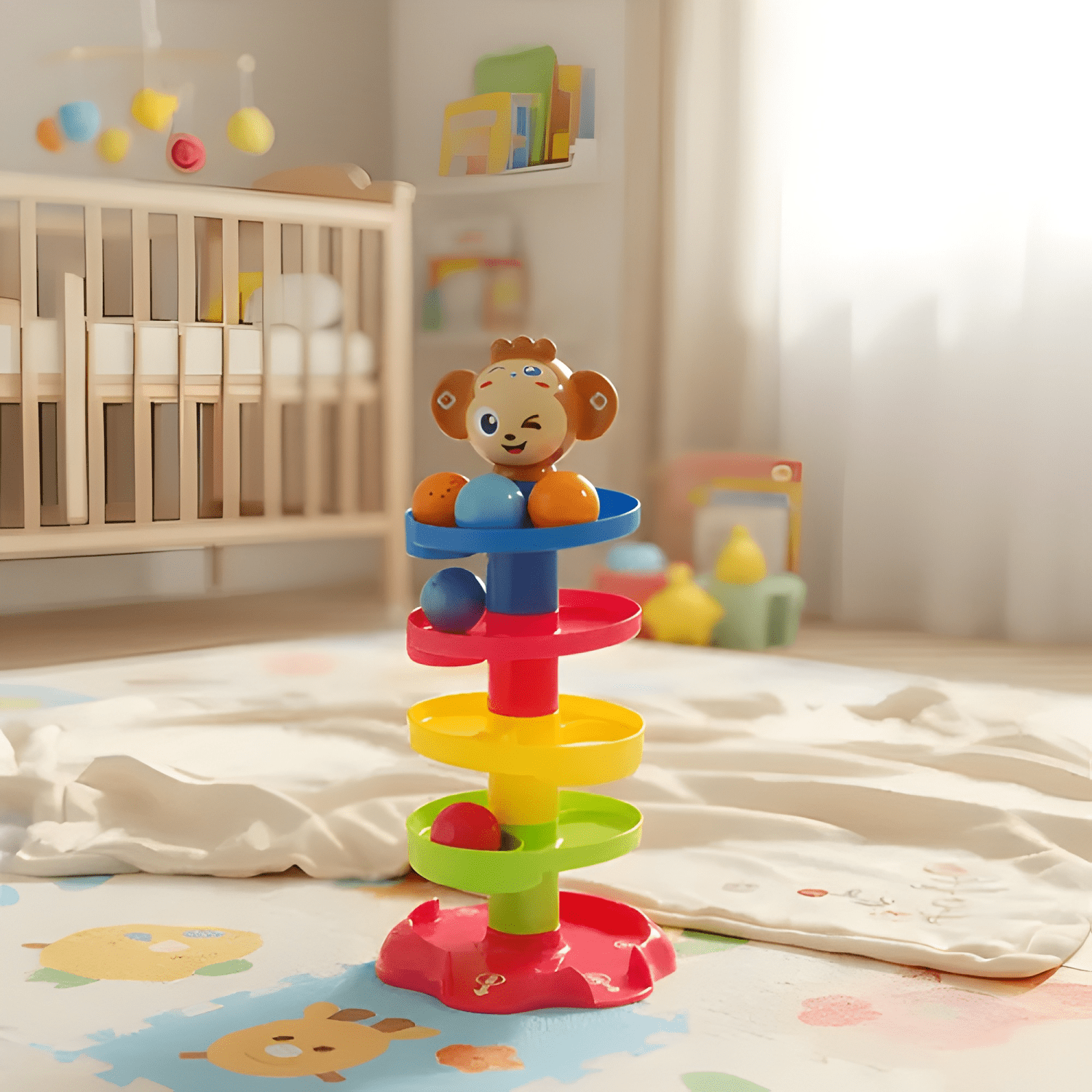Torre montessori de caída con bolas giratorias para niños-1