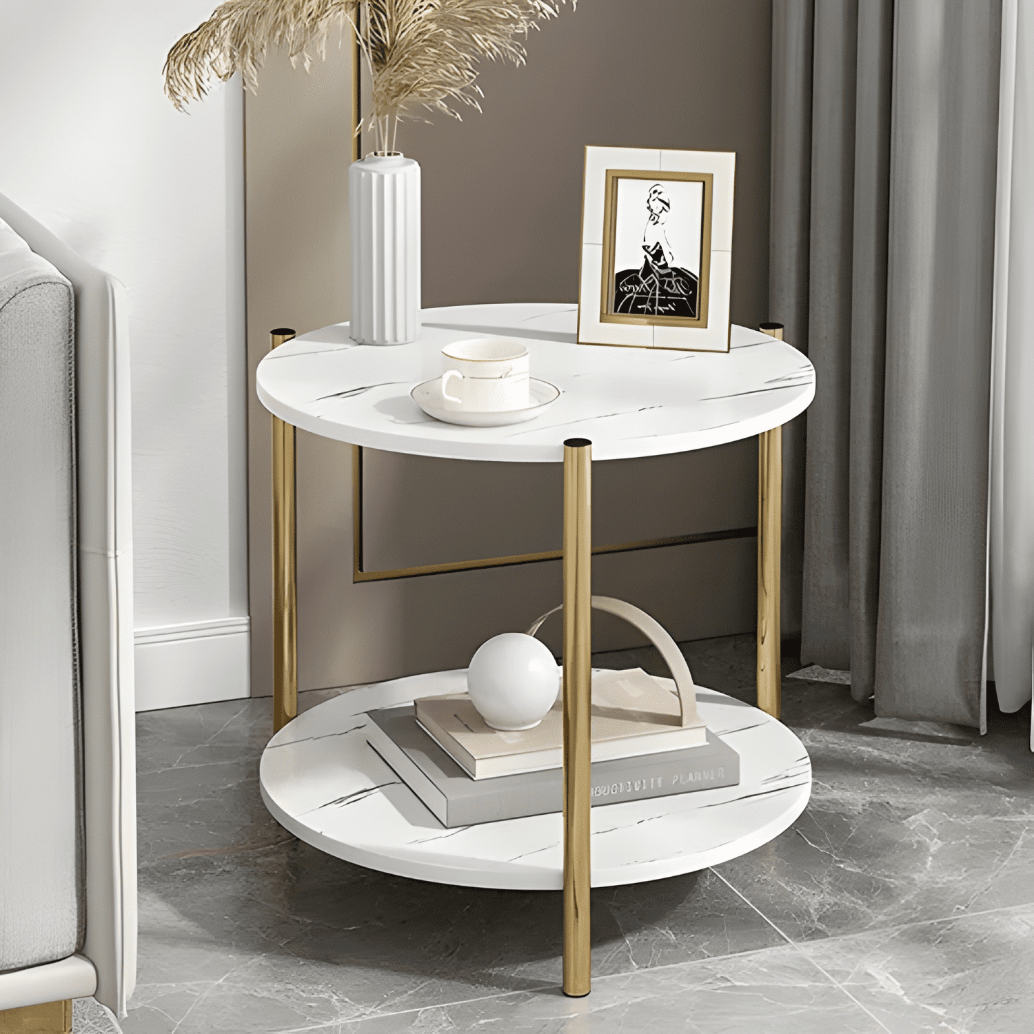 Mesa Auxiliar De Centro Decorativa Para Sala Color Dorado #2-3