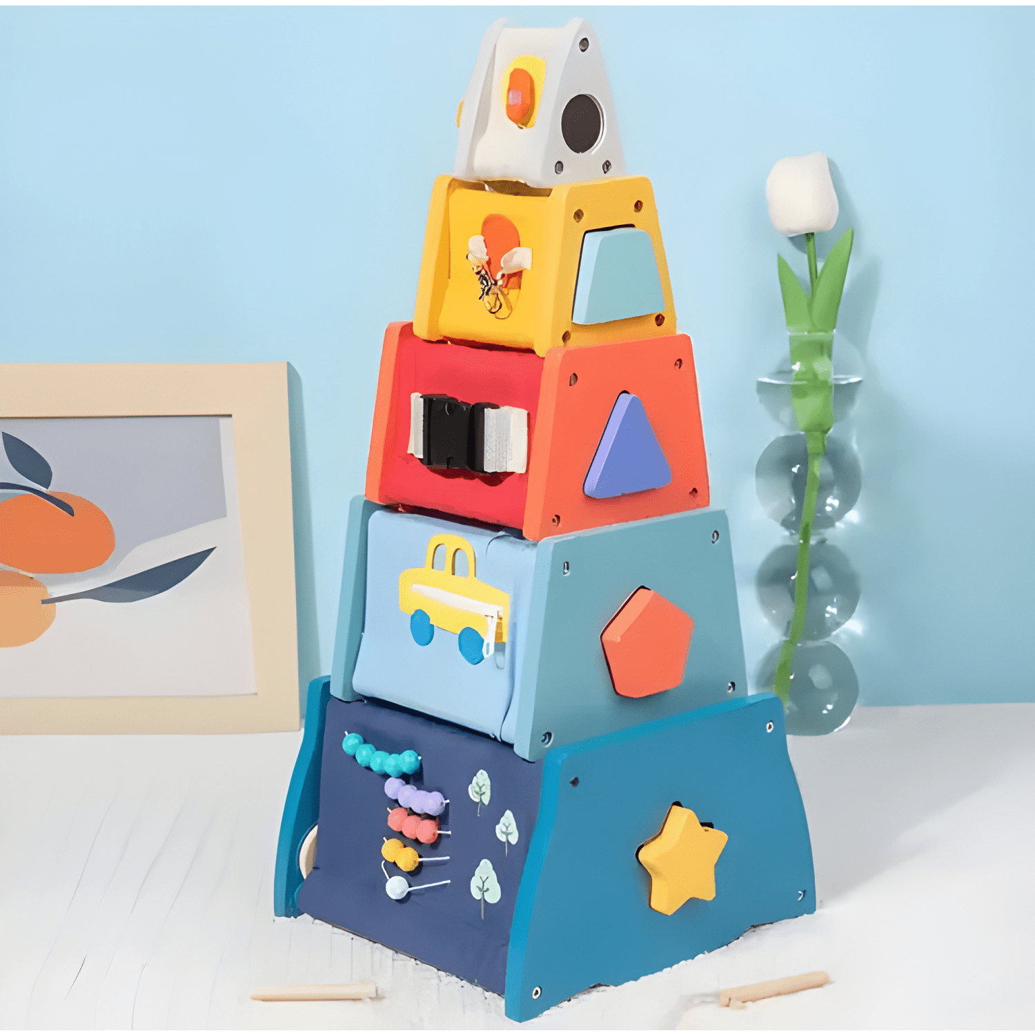 Juego didáctico sensorial y encaje de madera para niños-4
