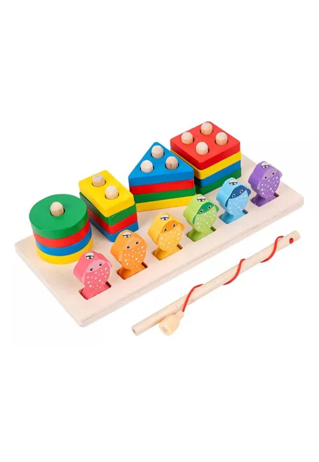 Juego de pesca magnético y encaje de madera Montessori-2