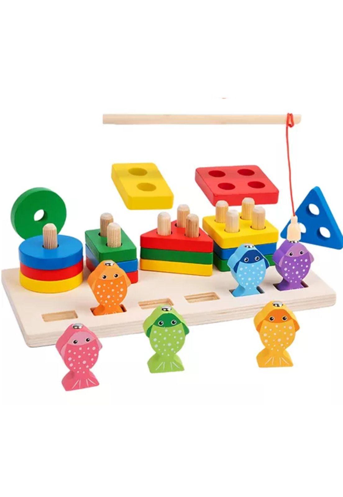 Juego de pesca magnético y encaje de madera Montessori-3