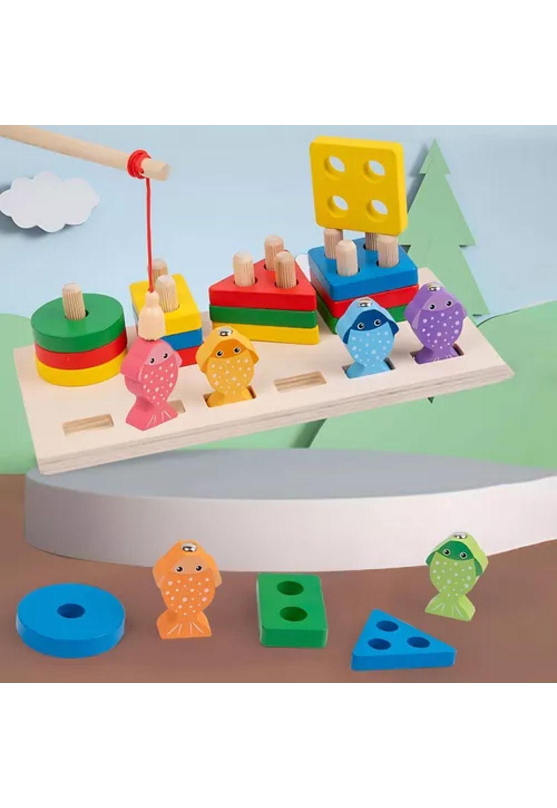 Juego de pesca magnético y encaje de madera Montessori-5