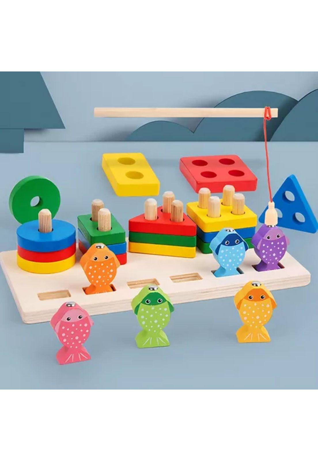 Juego de pesca magnético y encaje de madera Montessori-6