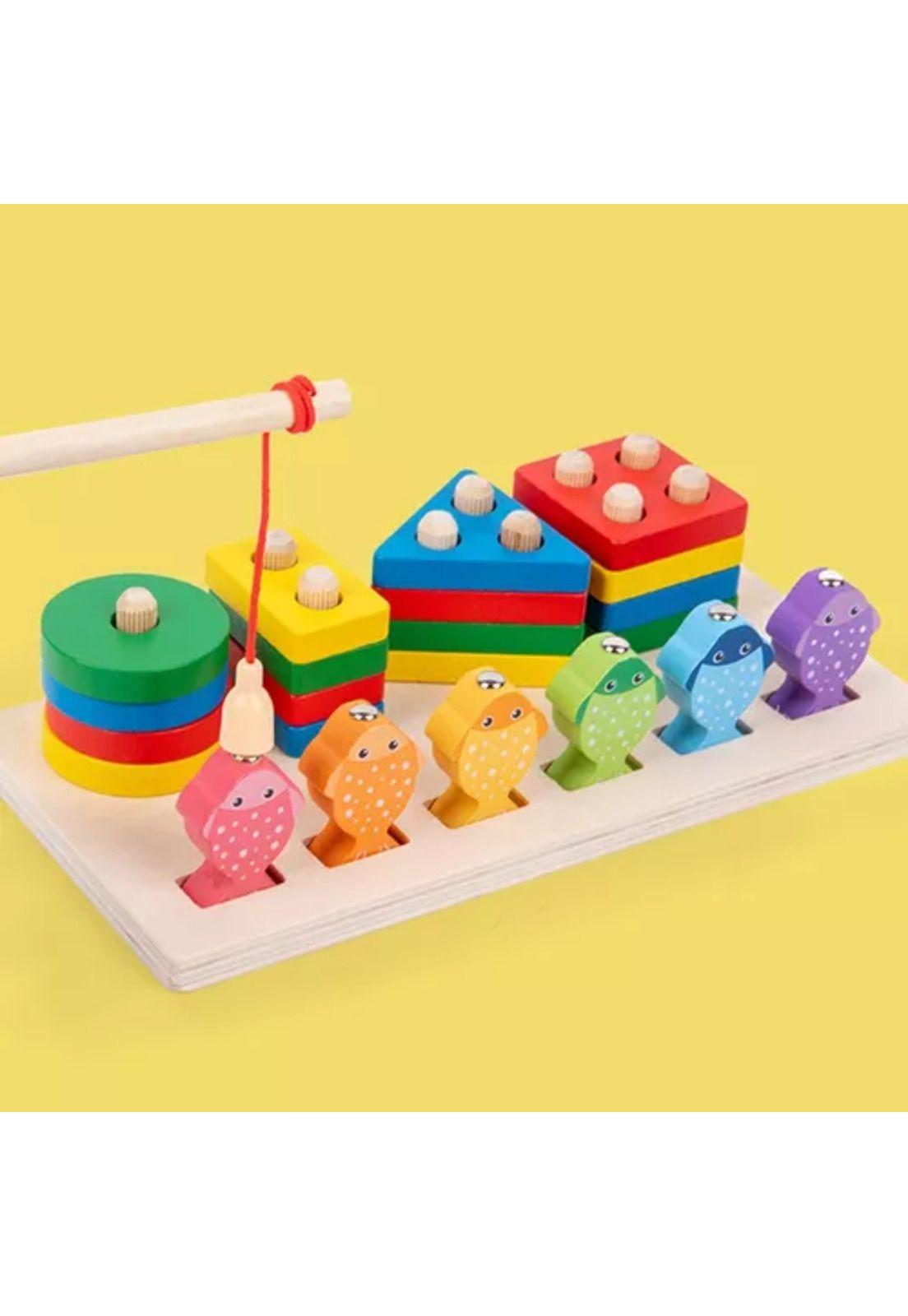 Juego de pesca magnético y encaje de madera Montessori-7