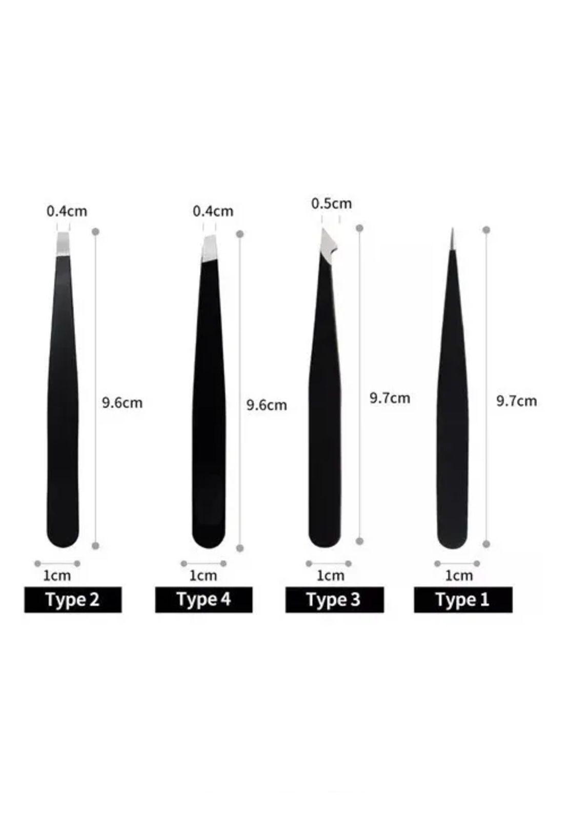 Set de 4 pinzas de cejas antistáticas de acero inoxidable-2