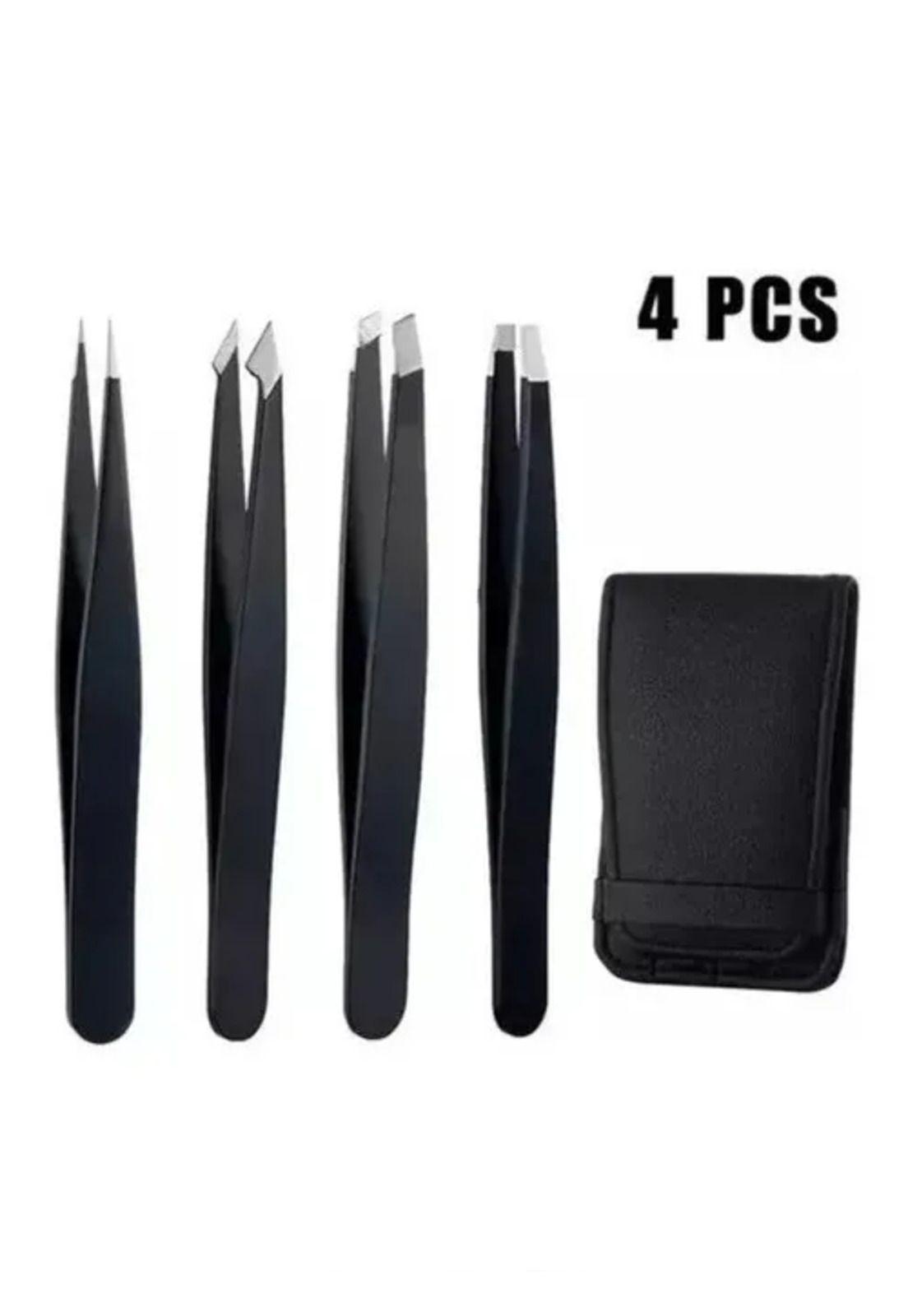 Set de 4 pinzas de cejas antistáticas de acero inoxidable-4