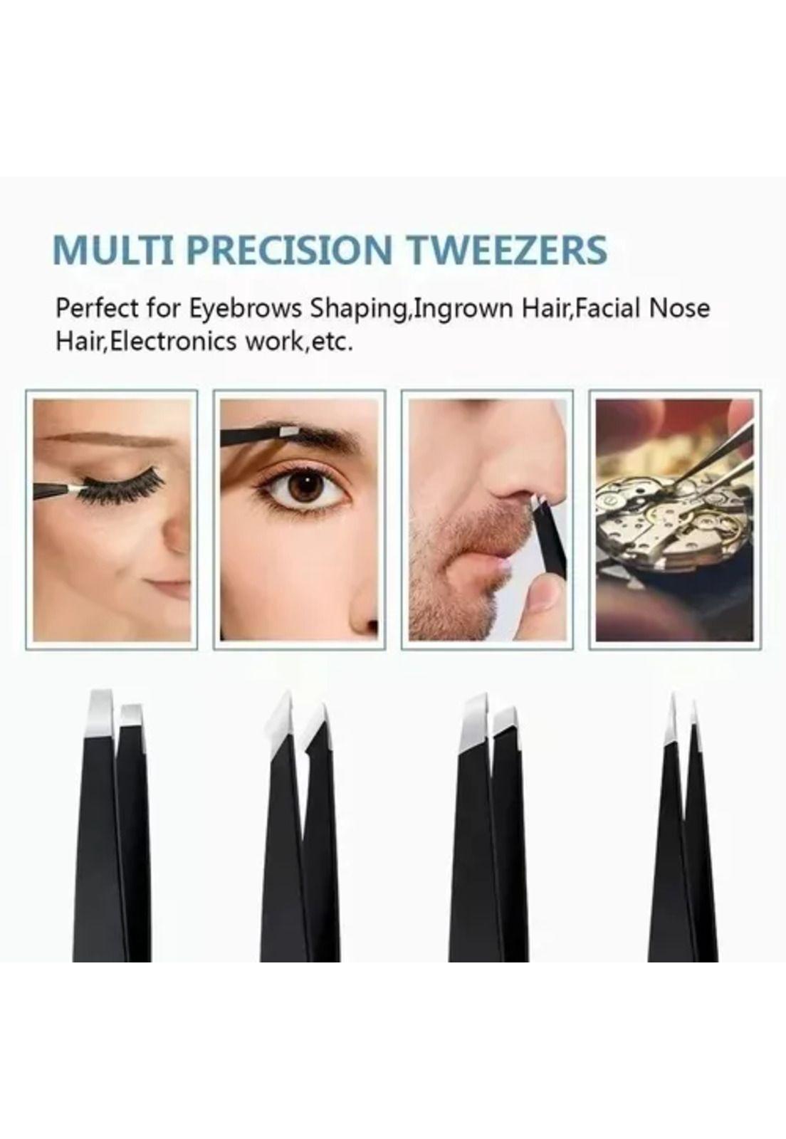 Set de 4 pinzas de cejas antistáticas de acero inoxidable-5