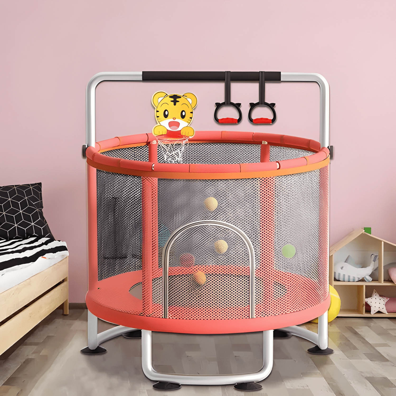 Cama elástica Yep Home con barra y juguetes 150 cm roja-4